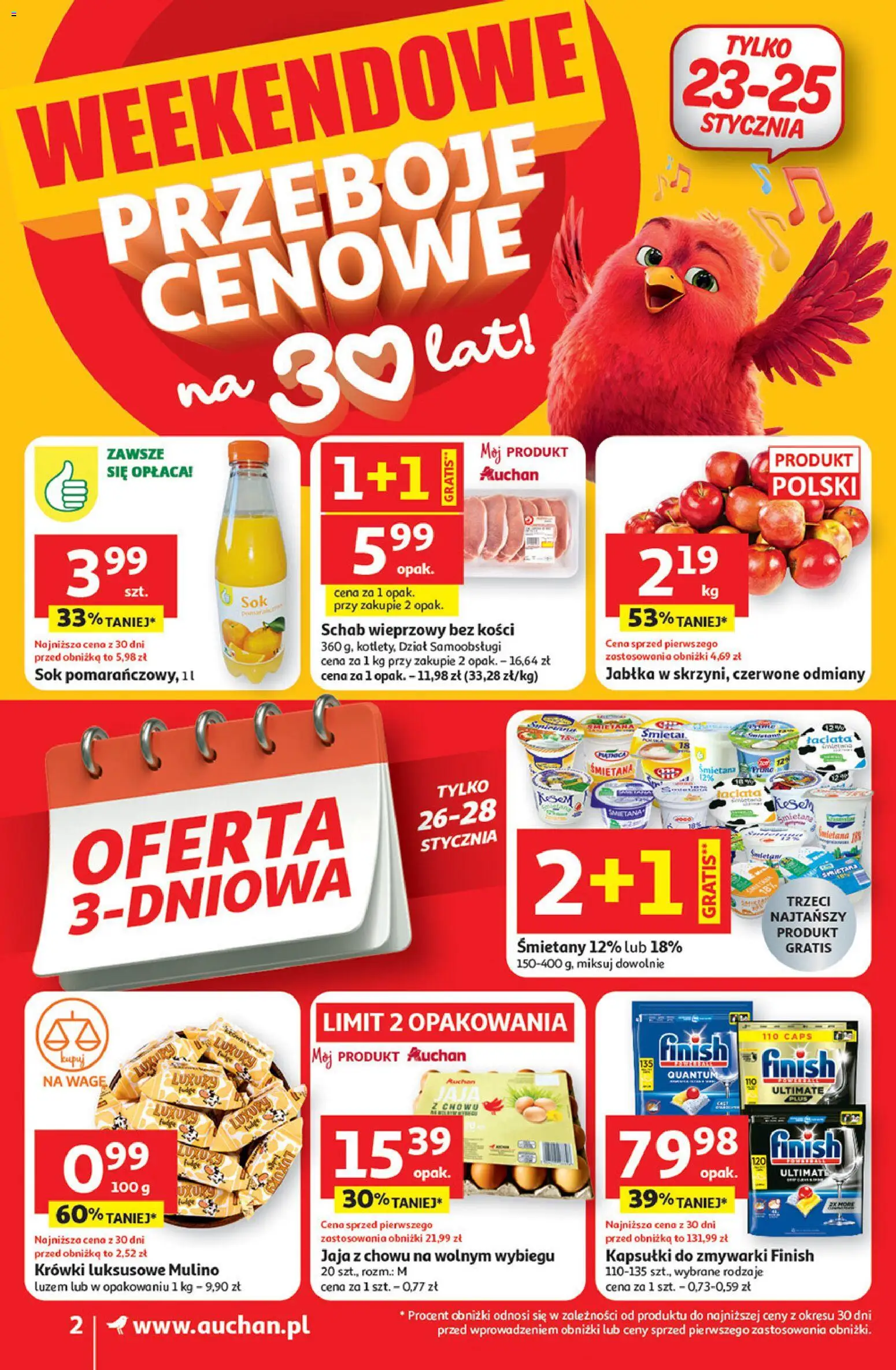 Auchan Gazetka - 30 Lat Franczyza od 22.01.2026 | Strona: 2 | Produkty: Schab wieprzowy, Schab wieprzowy bez kości, Finish, Krówki