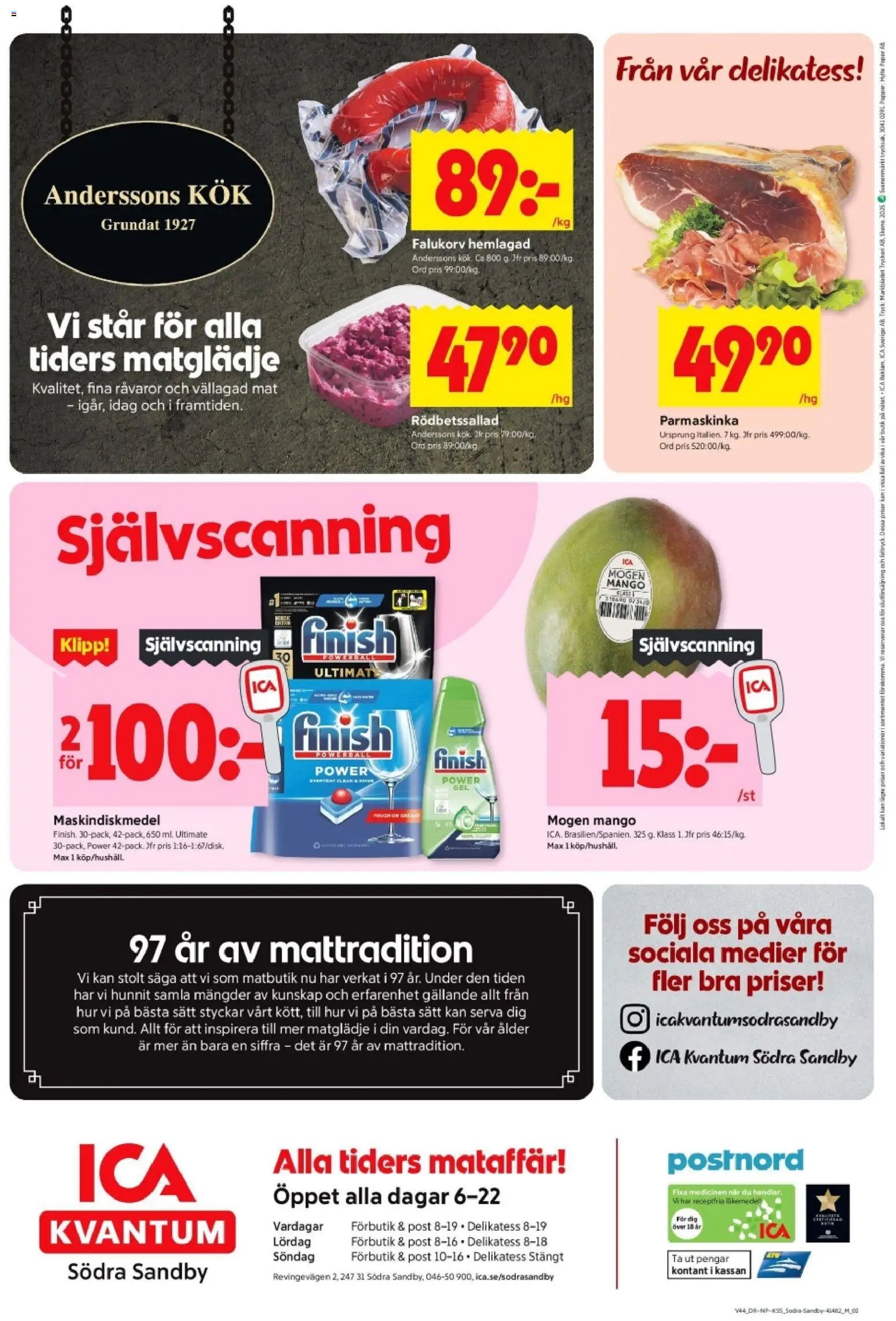 ICA Kvantum reklamblad aktuell från 27.10.2025 | Sida: 12 | Produkter: Rödbetssallad, Falukorv, Mango