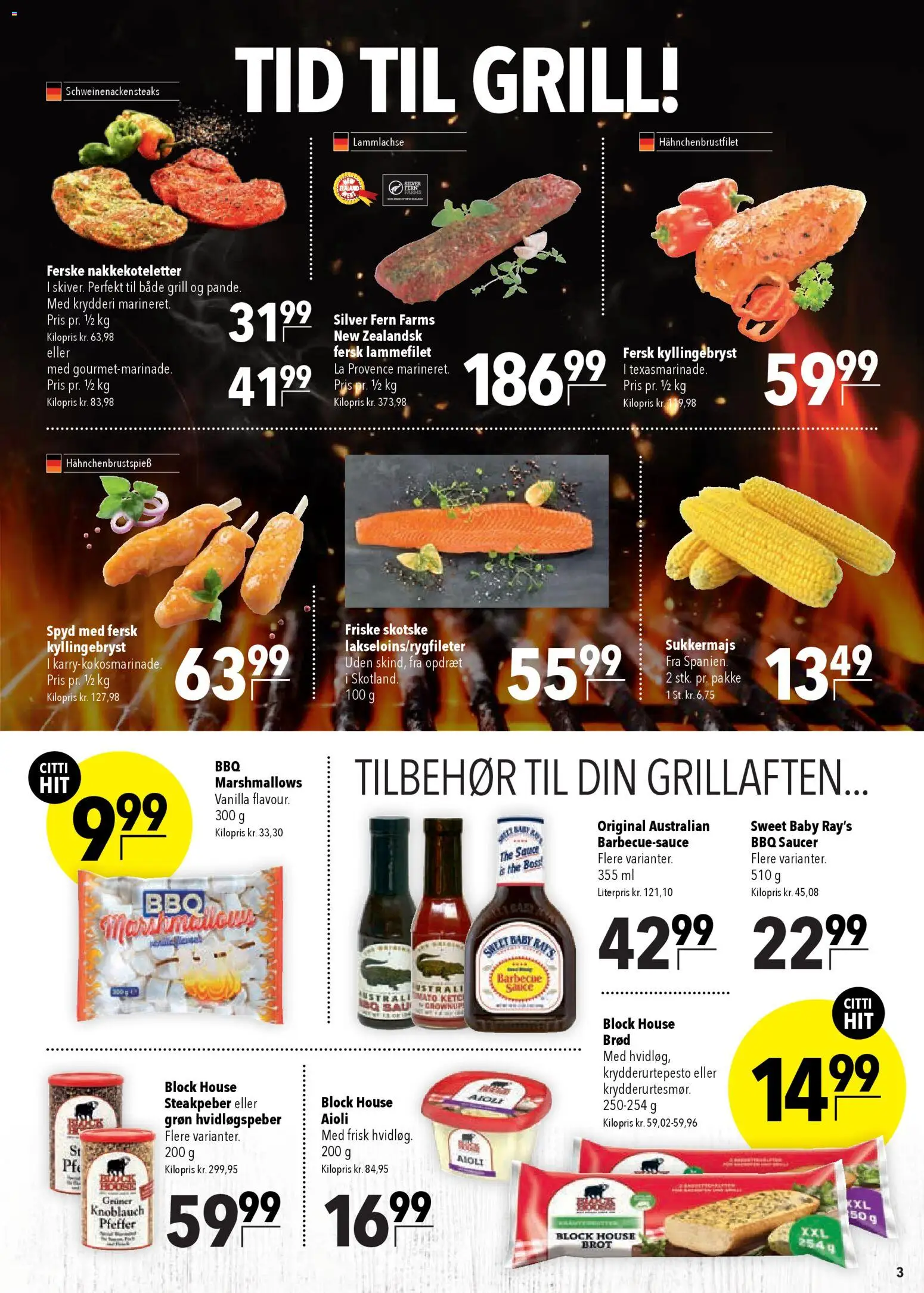 CITTI Markt Dänemark-Werbung – gültig ab 15.04.2026 | Seite: 3 | Produkte: Grill, Pfeffer, Knoblauch, Brot