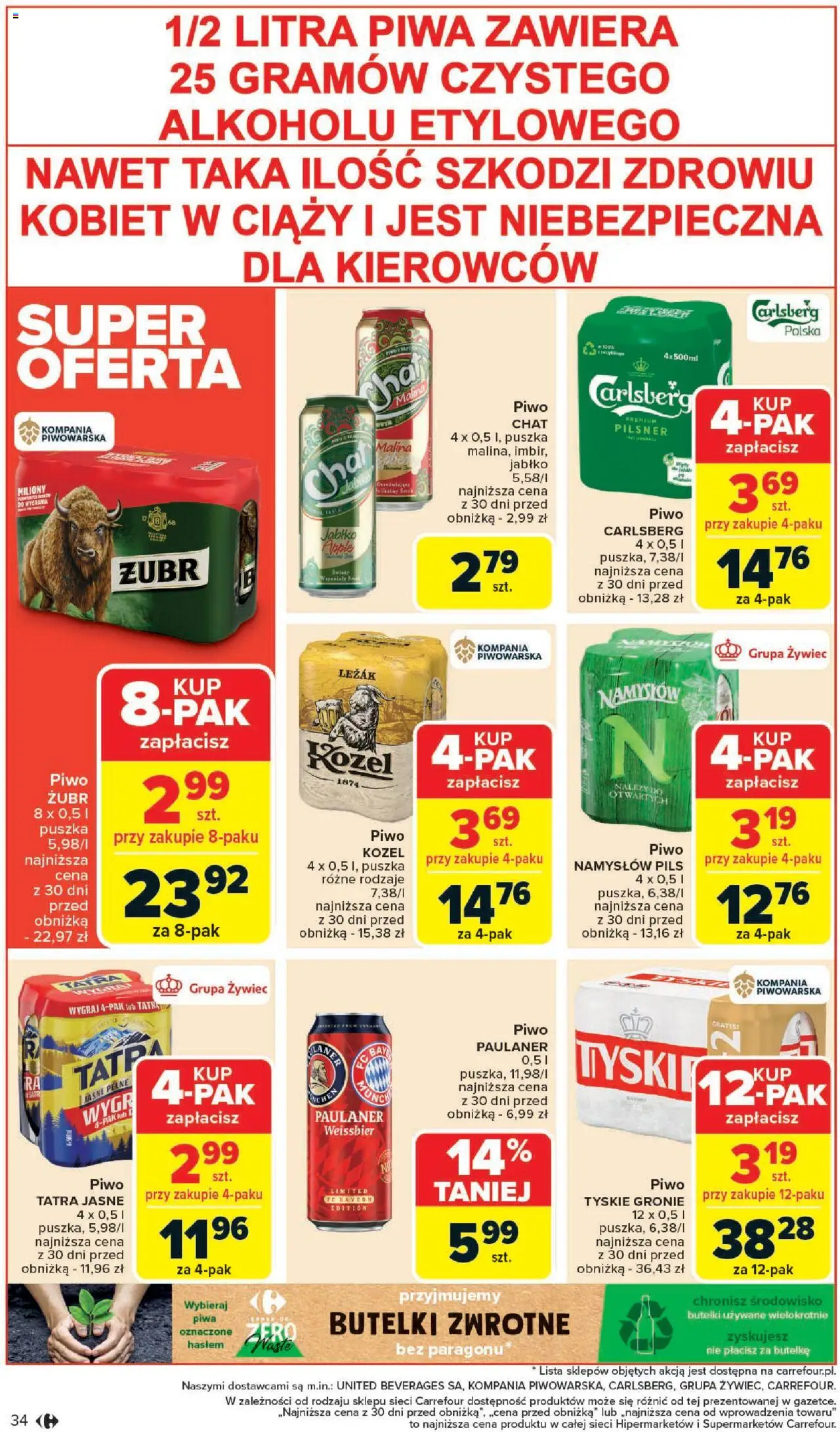Carrefour Gazetka od 09.06.2025 | Strona: 36 | Produkty: Piwo żubr, Leżak, Tyskie, Piwo Namysłów