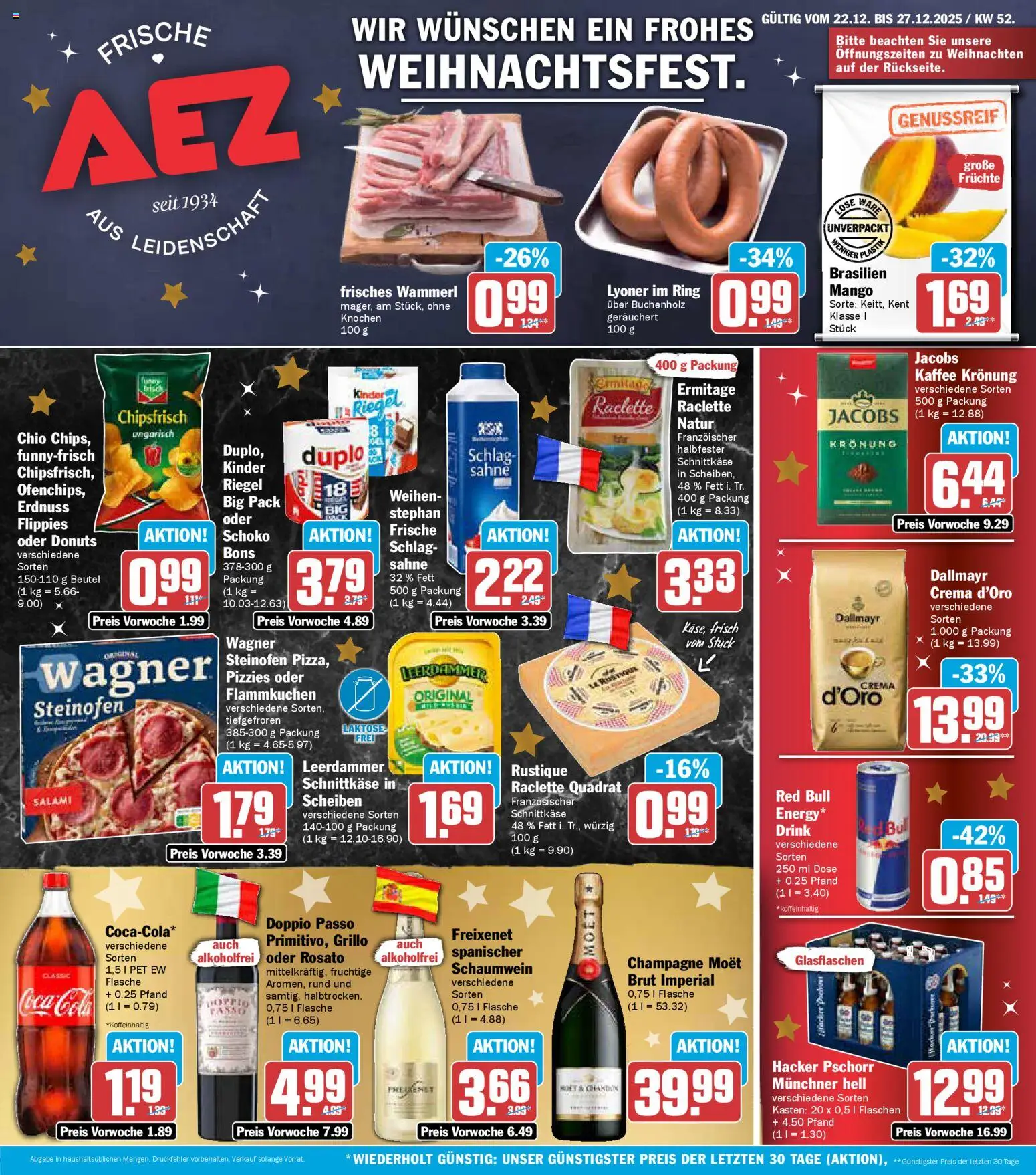 AEZ Prospekt 	 – gültig ab 22.12.2025 | Seite: 1 | Produkte: Kaffee, Leerdammer, Doppio Passo, Salami