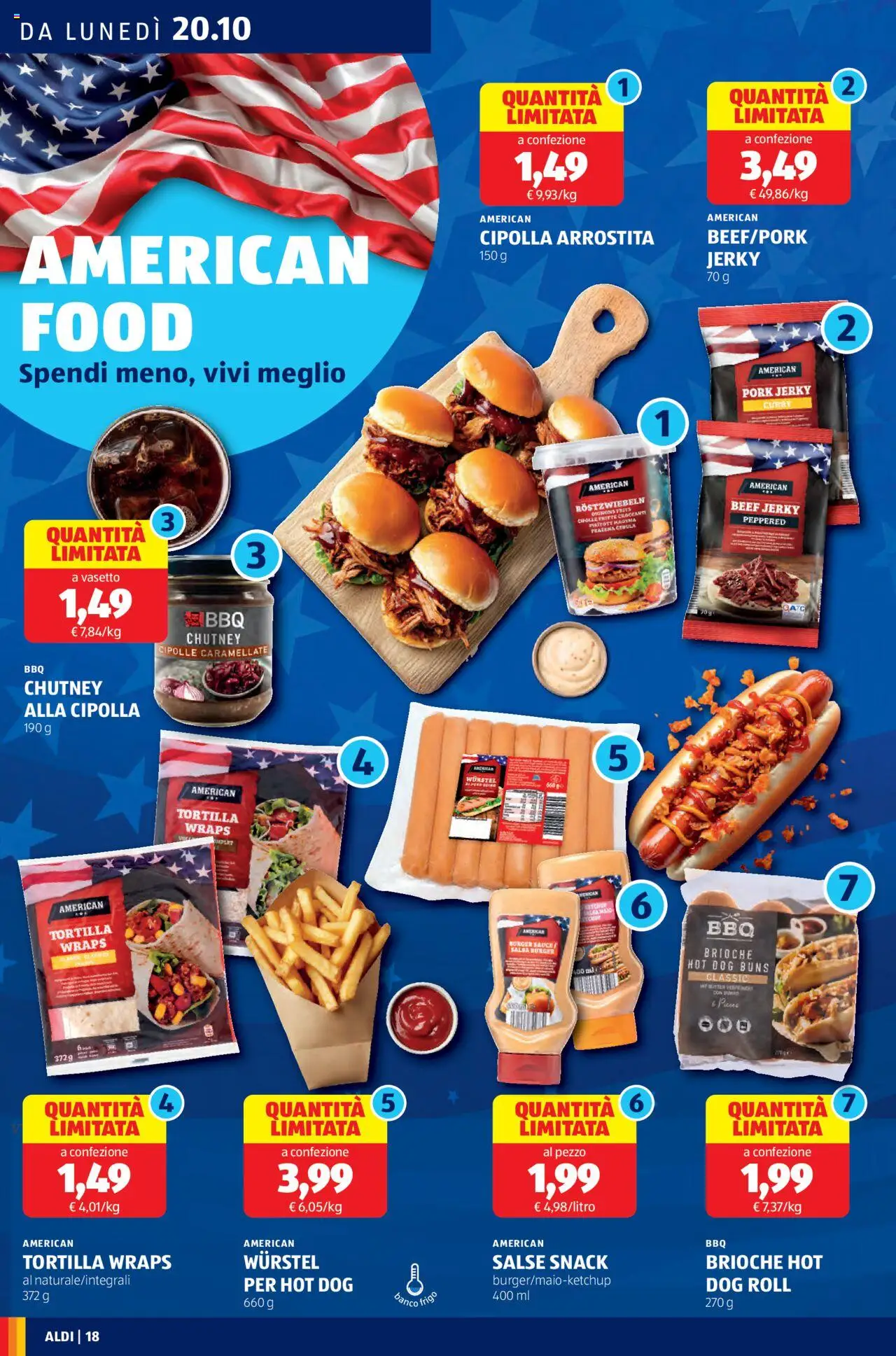 Volantino Aldi del 20.10.2025 | Pagina: 18 | Prodotti: Cipolle, Salsa, Burro, Wurstel