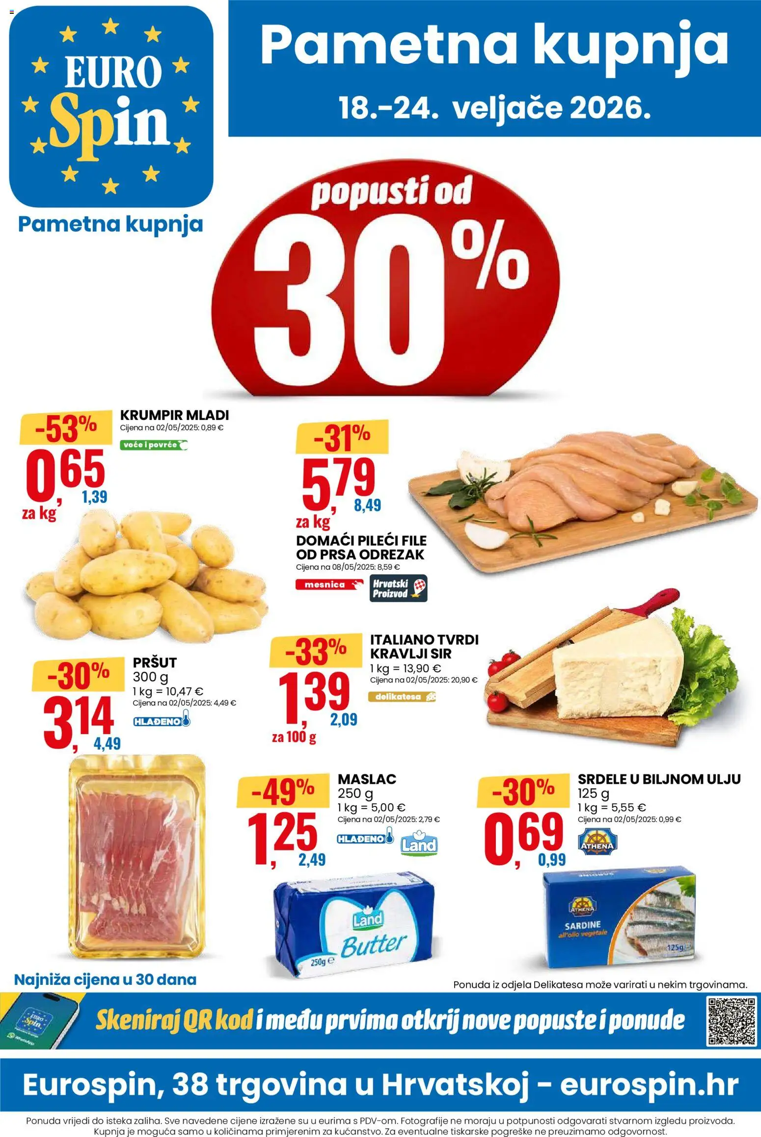 Eurospin katalog | vrijedi od 18.02.2026 | Stranica: 1 | Proizvodi: Maslac, Krumpir, Povrće, Voće