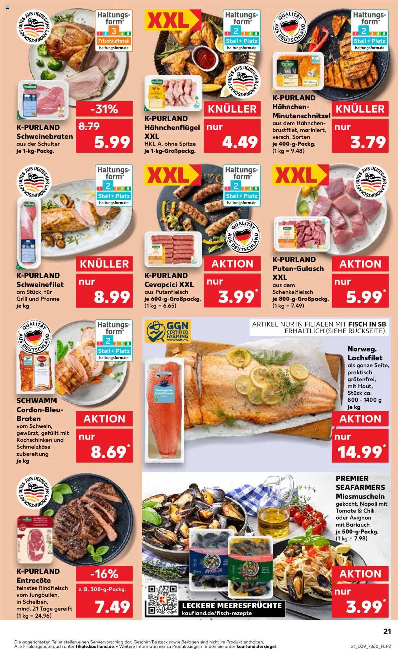 Kaufland Prospekt 	 – gültig ab 25.09.2025 | Seite: 21 | Produkte: Hahnchen, Schweinefilet, Rindfleisch, Steak