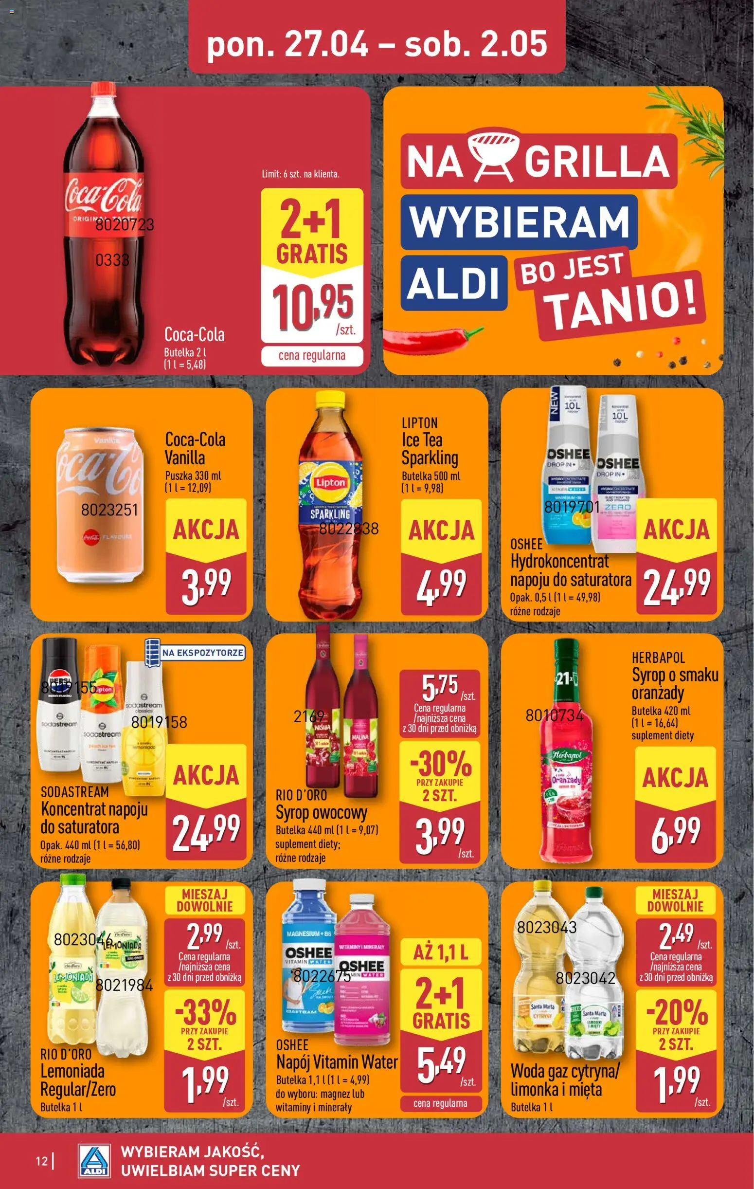 Aldi gazetka od 27.04.2026 | Strona: 12 | Produkty: Limonka, Malina, Woda, Sodastream