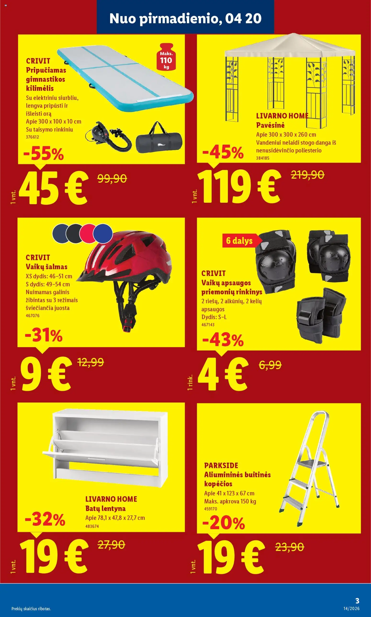 LIDL akcijos nuo 20.04.2026 | Puslapis: 3 | Prekių: Kilimėlis, Lentyna