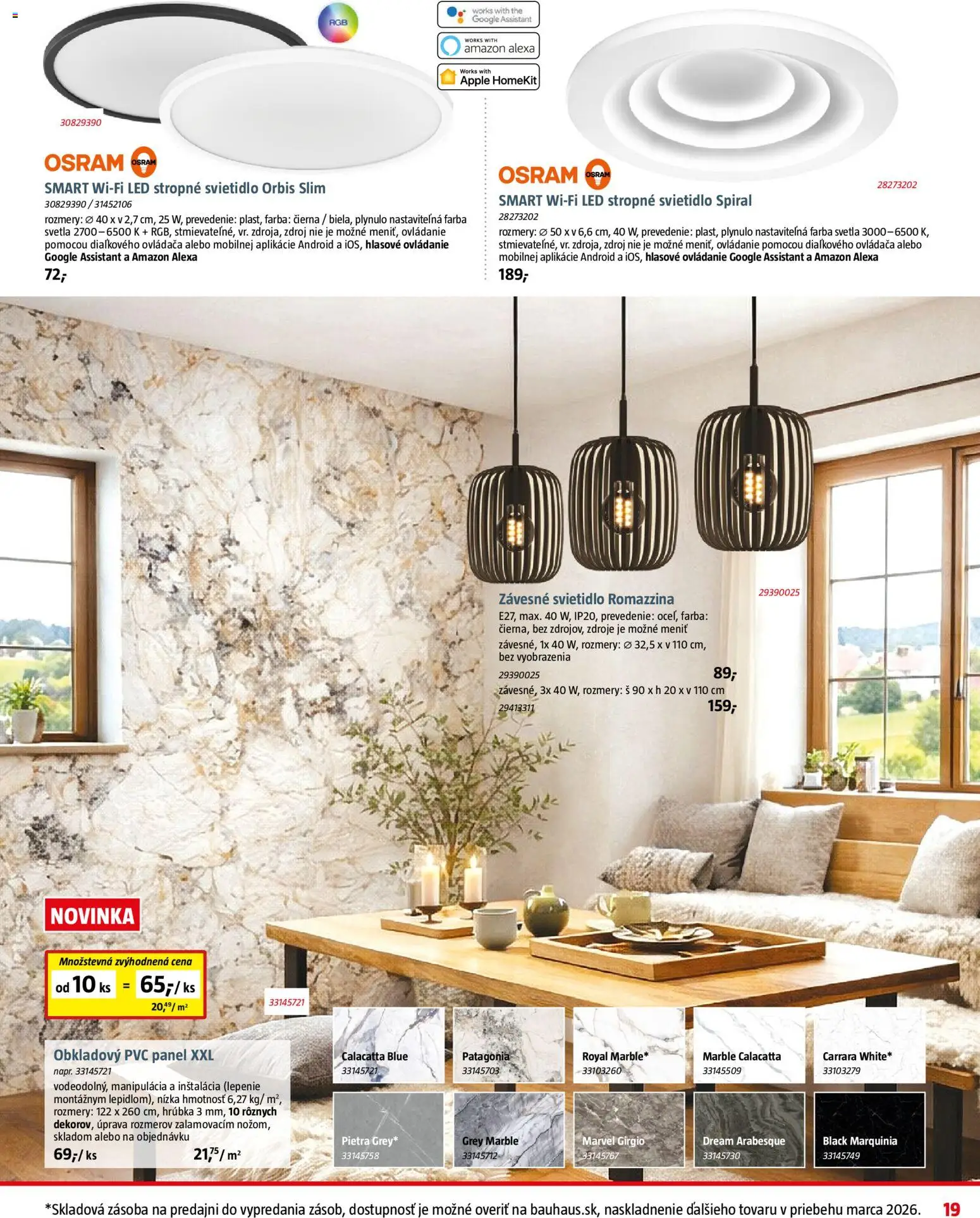 Nové Bauhaus akcie – leták je platný od 09.02.2026 | Strana: 19 | Produkty: Závesné svietidlo, Stropné svietidlo, Led stropné svietidlo, Svietidlo