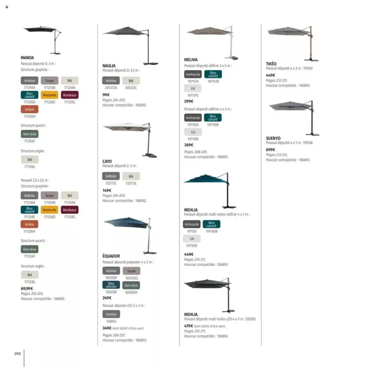  | Page: 290 | Produits: Olive, Argile, Parasol déporté, Parasol