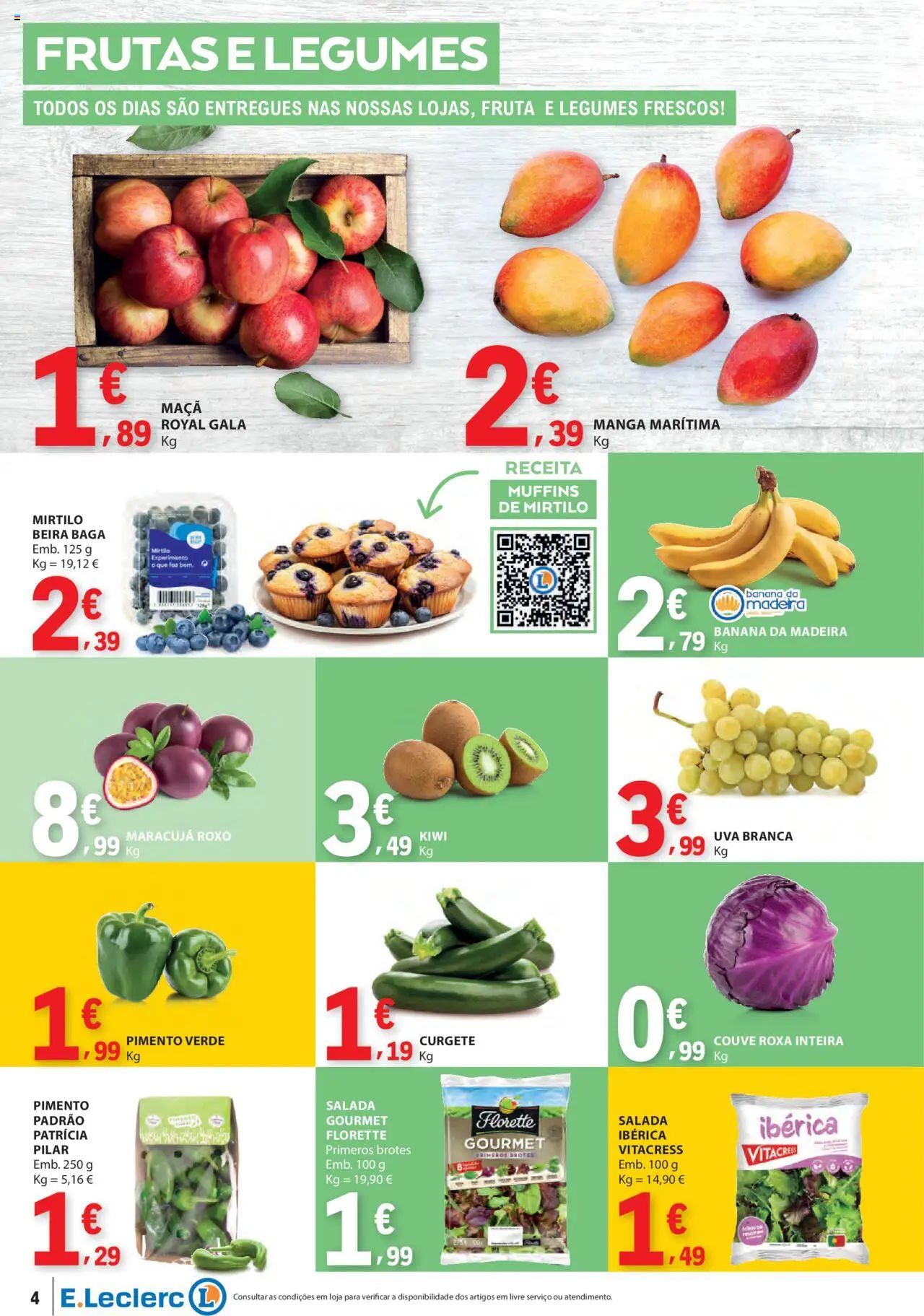 E.Leclerc folheto │ válido de 21.08.2025 | Página: 4 | Produtos: Banana, Maça, Kiwi, Couve