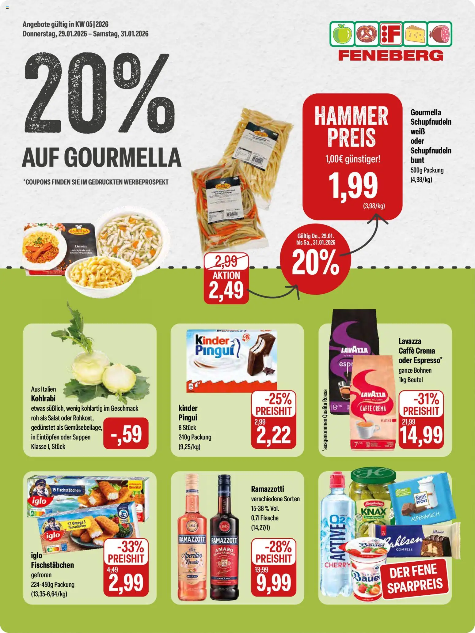 Feneberg Angebote – gültig ab 29.01.2026 | Seite: 1 | Produkte: Iglo, Ritter sport, Fischstabchen, Ramazzotti