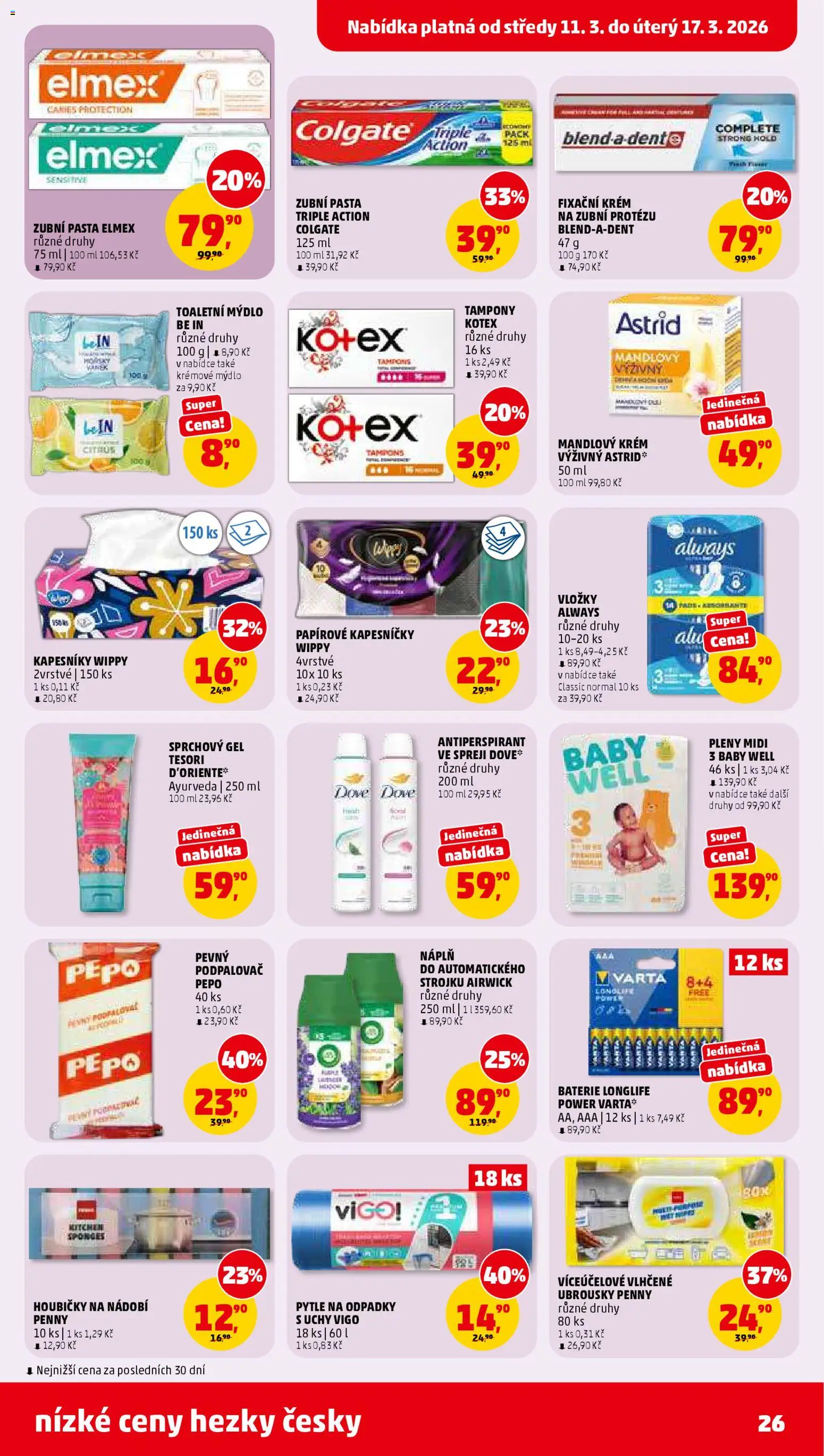 Penny Market leták od 11.03.2026 | Strana: 26 | Produkty: Zubní pasta, Elmex, Vložky, Baterie