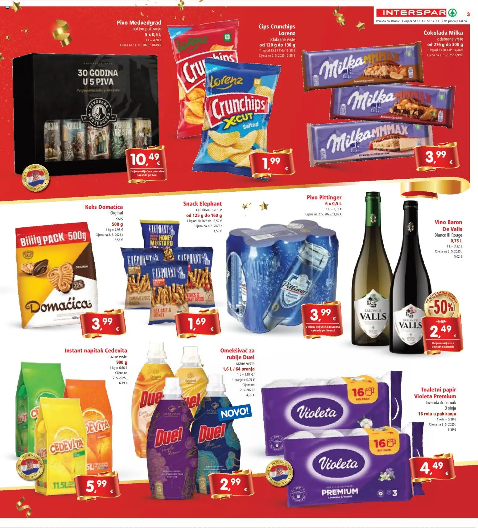 Interspar katalog | vrijedi od 12.11.2025 | Stranica: 3 | Proizvodi: Čokolada, Pivo, Čips, Toaletni papir
