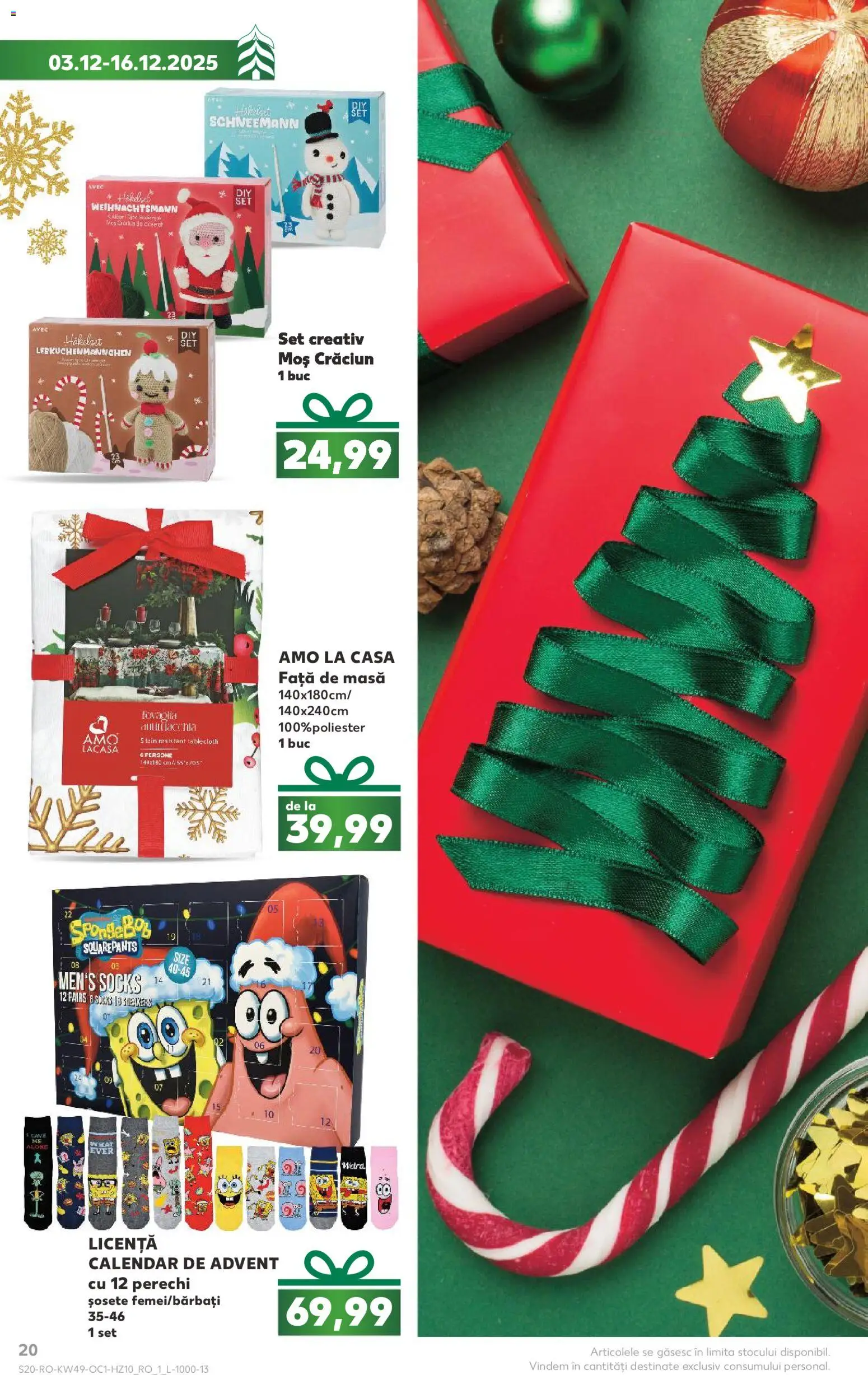 Noul catalog Kaufland – valabil de la 03.12.2025 | Pagină: 20 | Produse: Față de masă, Masă, Șosete