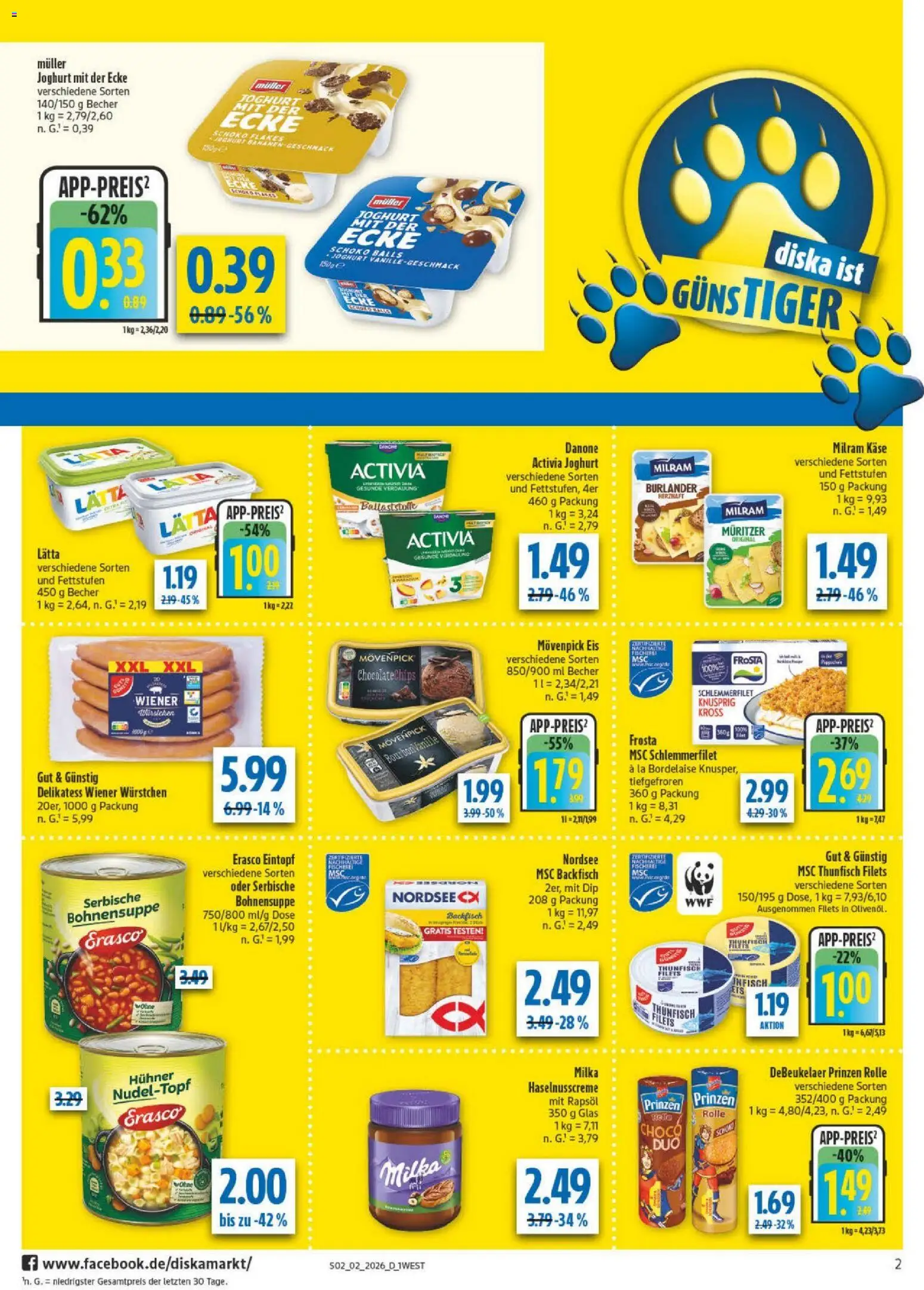 Diska - Diska Angebote Bayern KW02 – gültig ab 05.01.2026 | Seite: 2 | Produkte: Milka, Lätta, Erasco, Eis