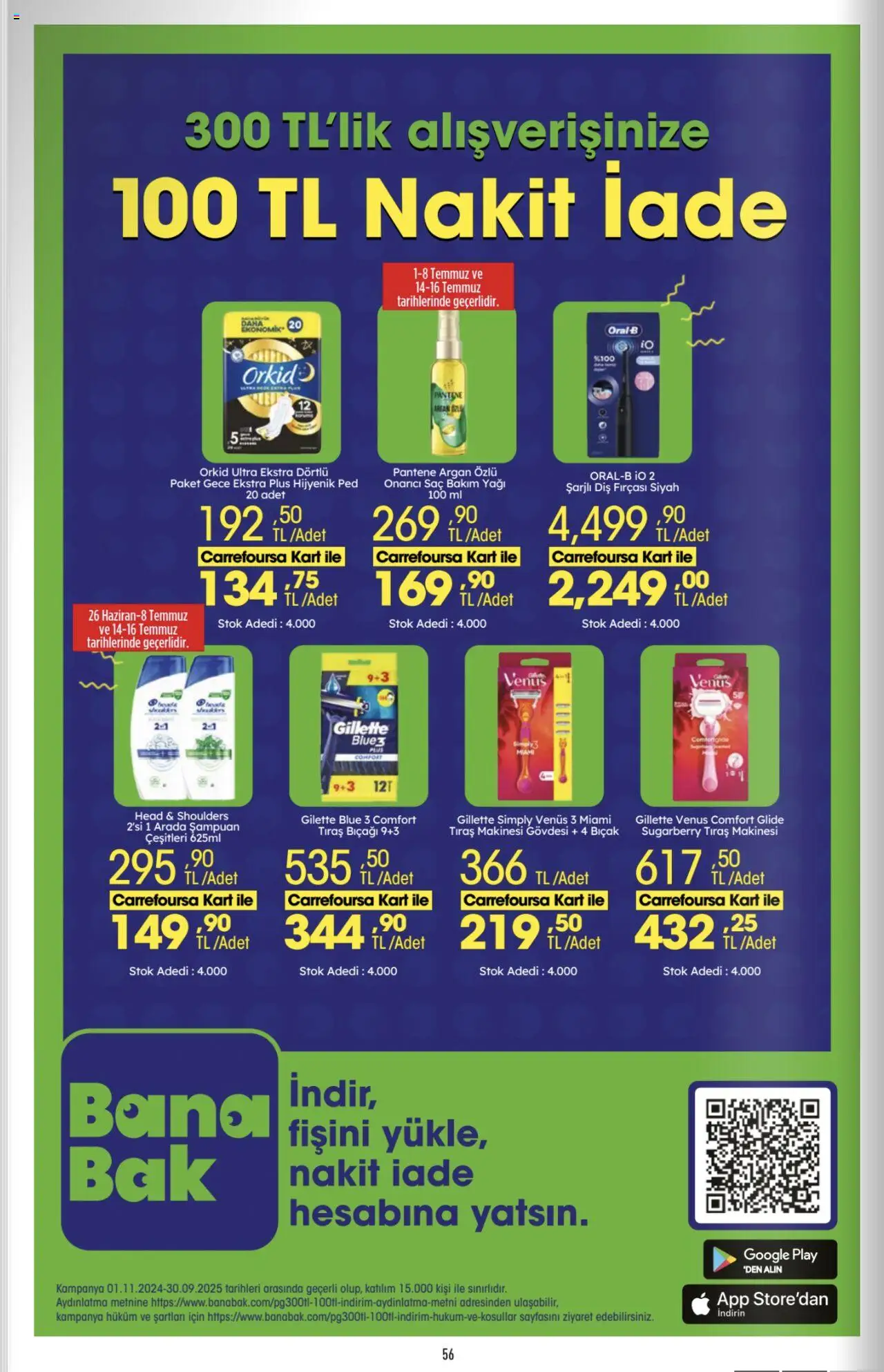 CarrefourSA Katalog - 26.06.2025 tarihinden itibaren geçerlidir | Sayfa: 56 | Ürünler: Hijyenik ped, Şampuan, Diş fırçası, Tıraş makinesi