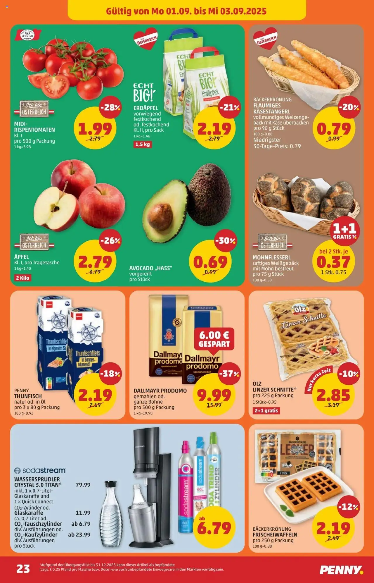 Penny Markt Flugblatt gültig ab 28.08.2025 | Seite: 23 | Produkte: Avocado, Käse, Öl, Äpfel