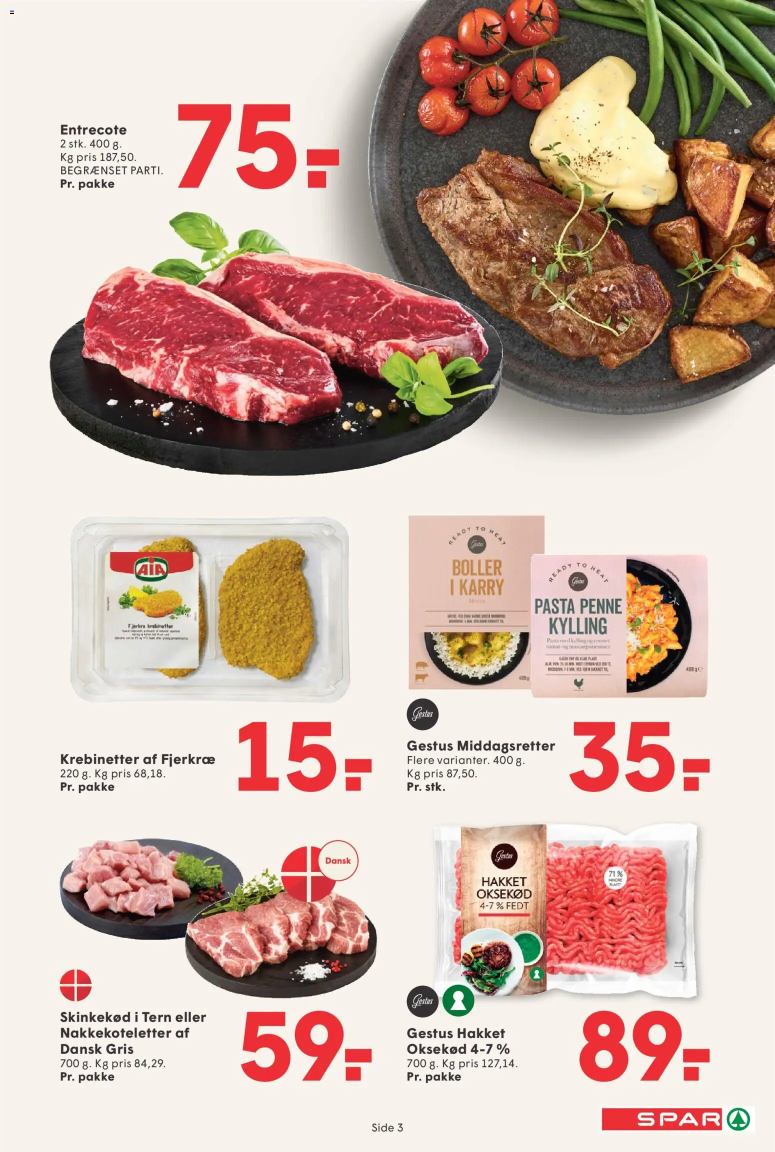 Spar tilbudsavis – gyldig fra 16.01.2026 | Side: 3 | Produkter: Karry, Pasta, Oksekød, Entrecote