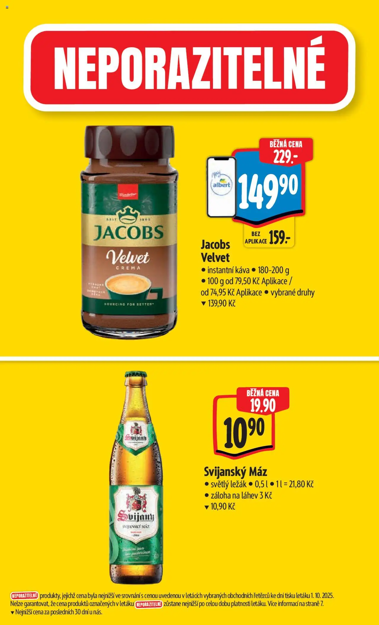 Albert leták - Hypermarket od 08.10.2025 | Strana: 4 | Produkty: Instantní káva, Svijanský Máz, Láhev, Jacobs velvet