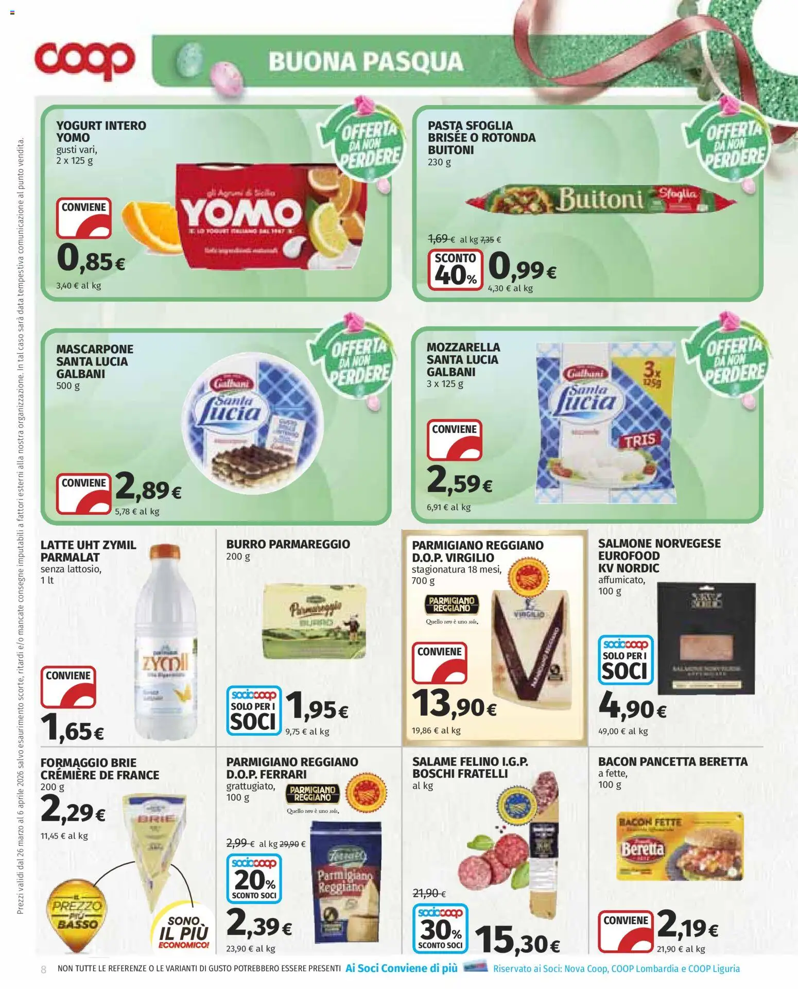 Volantino COOP del 26.03.2026 | Pagina: 8 | Prodotti: Yogurt, Salame, Pasta, Parmigiano