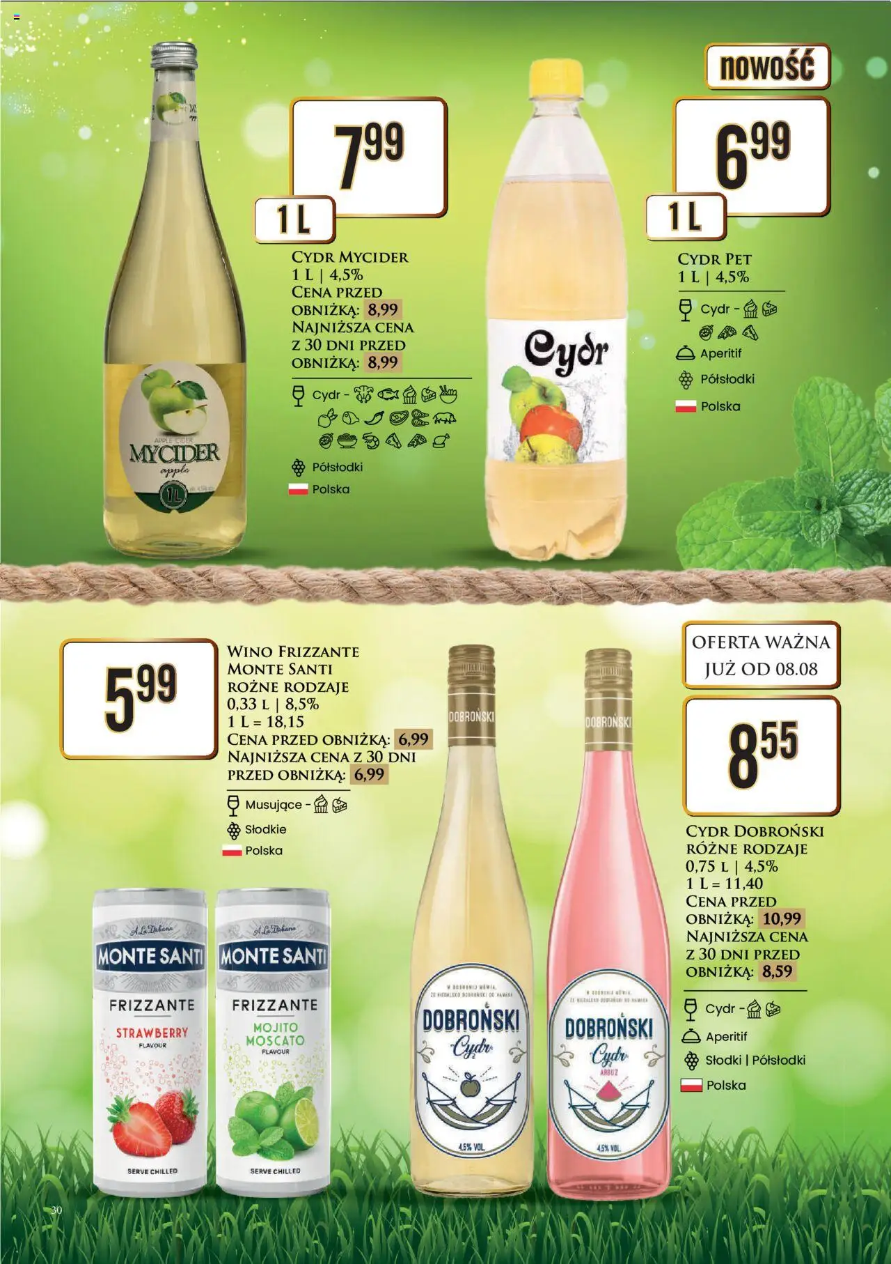 Dino Gazetka alkoholowa od 11.08.2025 | Strona: 30 | Produkty: Arbuz, Cydr, Monte Santi, Wino