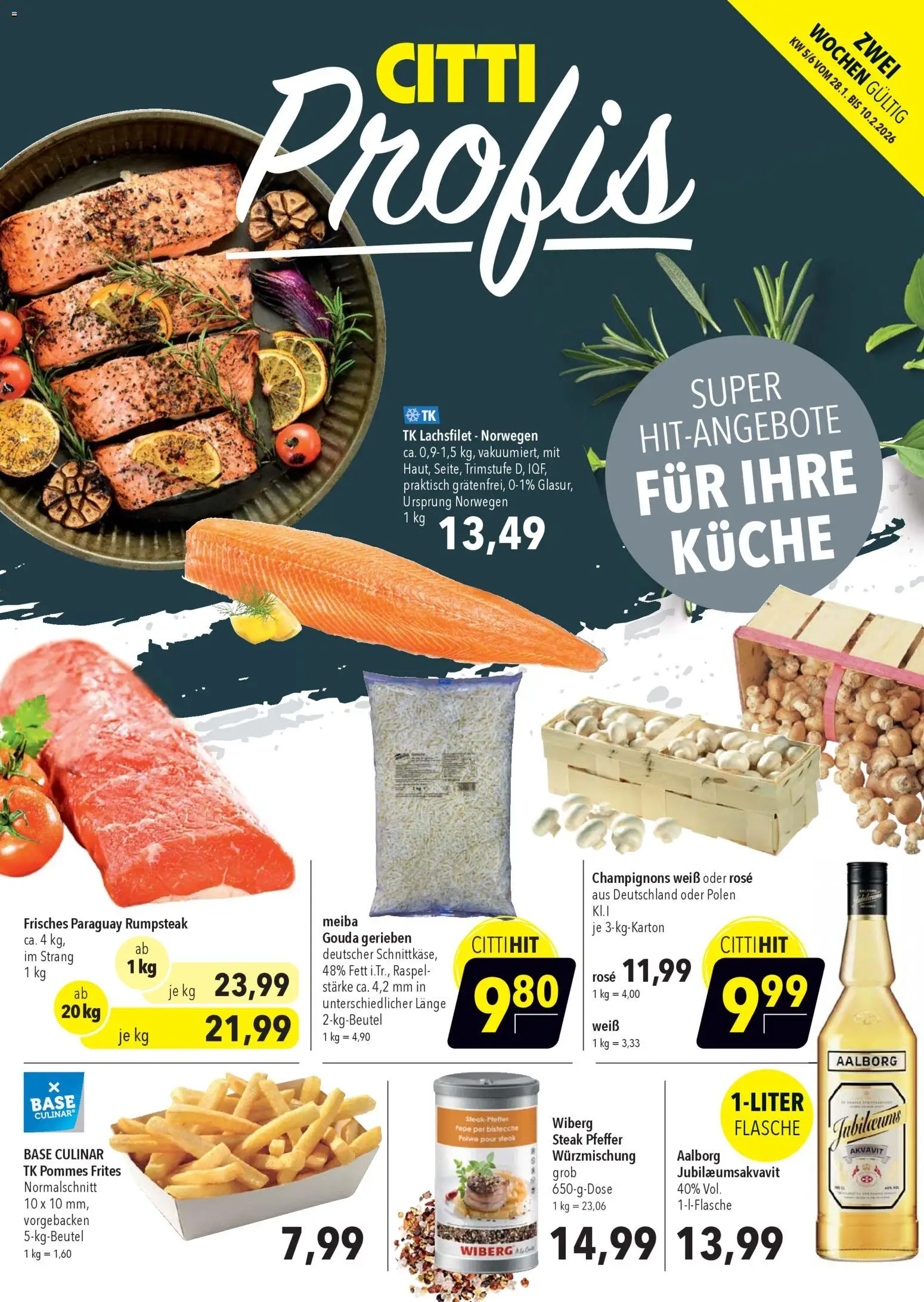 CITTI Markt Aktuelle Angebote für Profis – gültig ab 28.01.2026 | Seite: 1 | Produkte: Rumpsteak, Gouda, Champignons, Steak