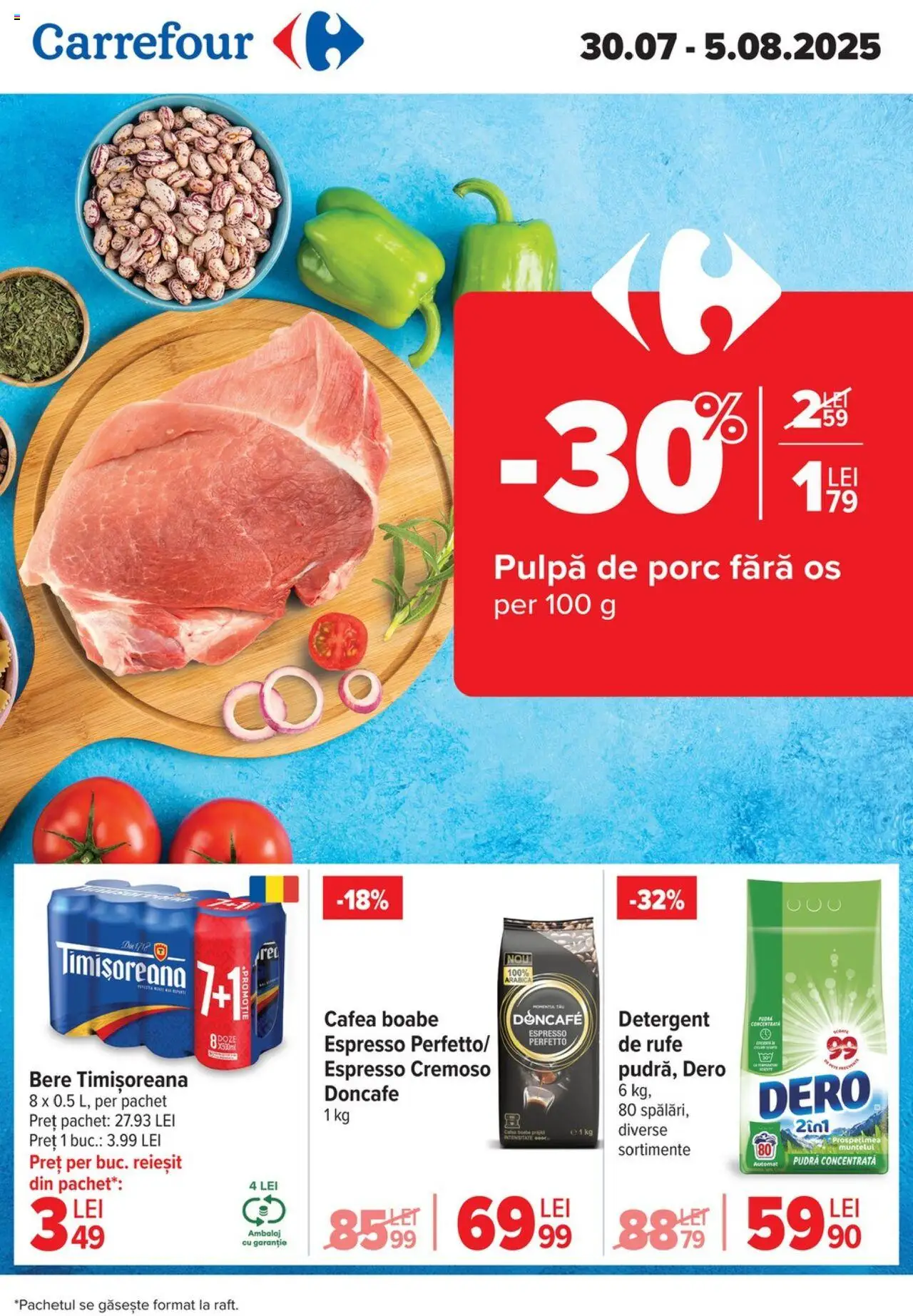 Catalog Carrefour – valabil de la 30.07.2025 | Pagină: 1 | Produse: Pudră, Cafea, Bere, Detergent