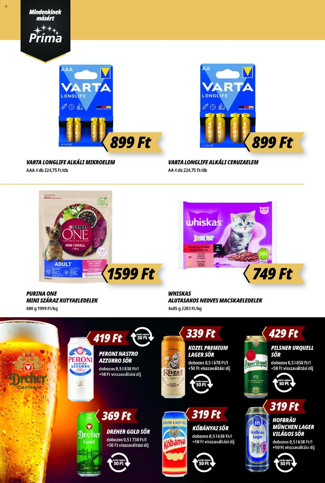 CBA Príma akciós ujság - amely érvényes a következő dátumtól: 16.10.2025 | Oldal: 10 | Termékek: Ceruzaelem, Pilsner urquell, Whiskas, Sör