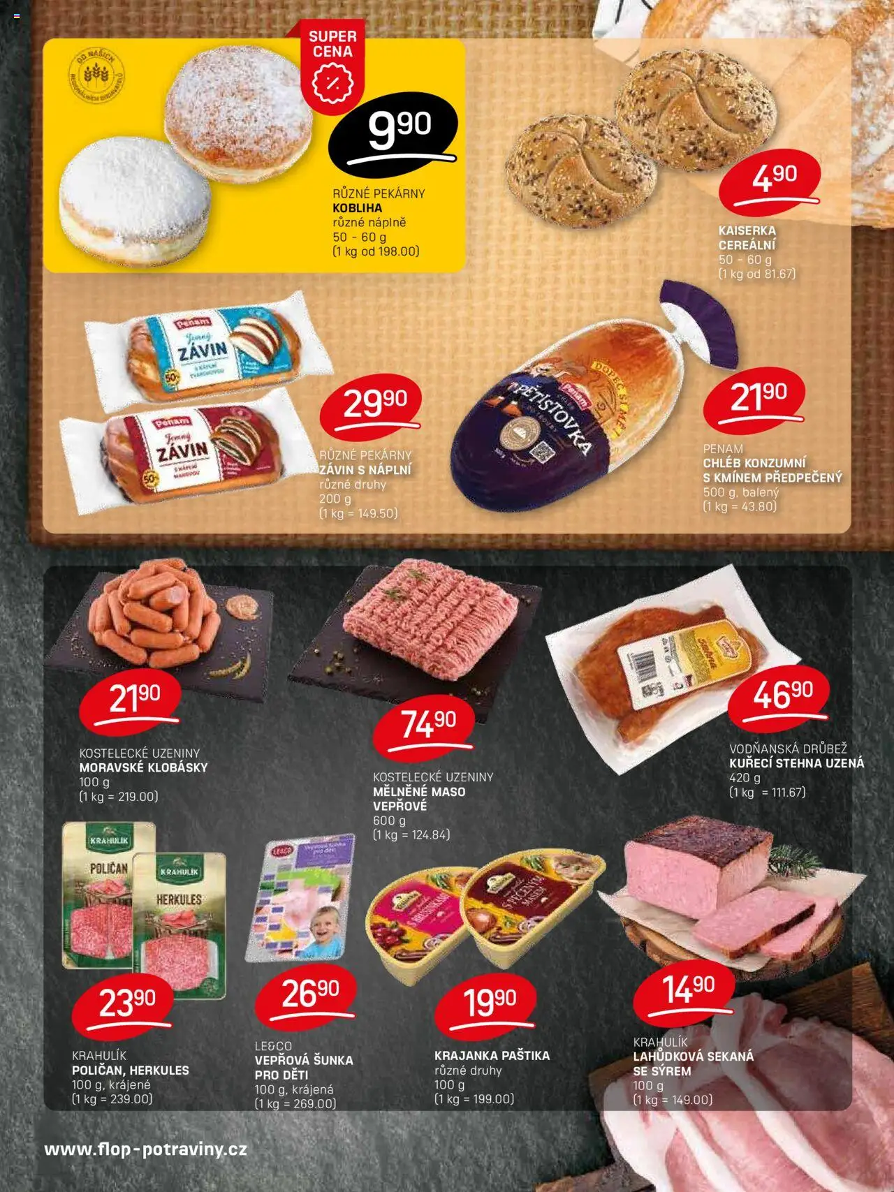 Flop leták od 13.08.2025 | Strana: 3 | Produkty: Kaiserka, Uzeniny, Maso, Kuřecí stehna
