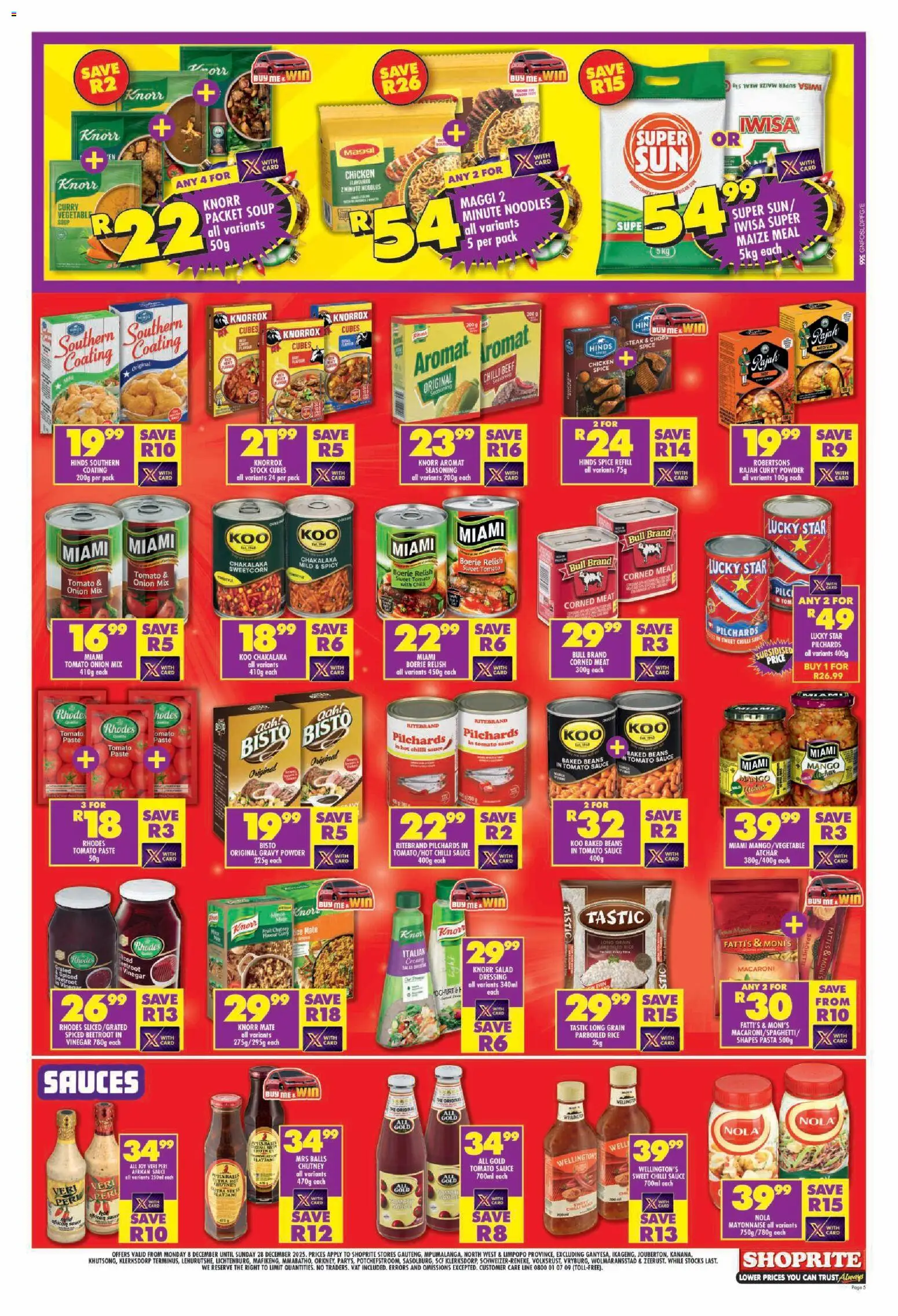 New Shoprite catalogue – valid from 08.12.2025 | Page: 5 | Products: Beans, Powder, Gravy, Curry powder