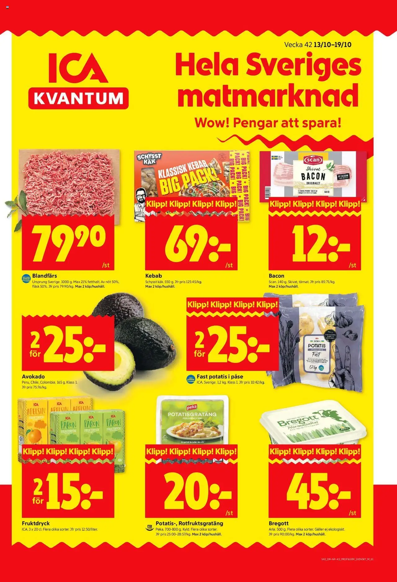 ICA Kvantum reklamblad aktuell från 13.10.2025 | Sida: 1 | Produkter: Bacon, Galler, Blandfärs, Fläsk