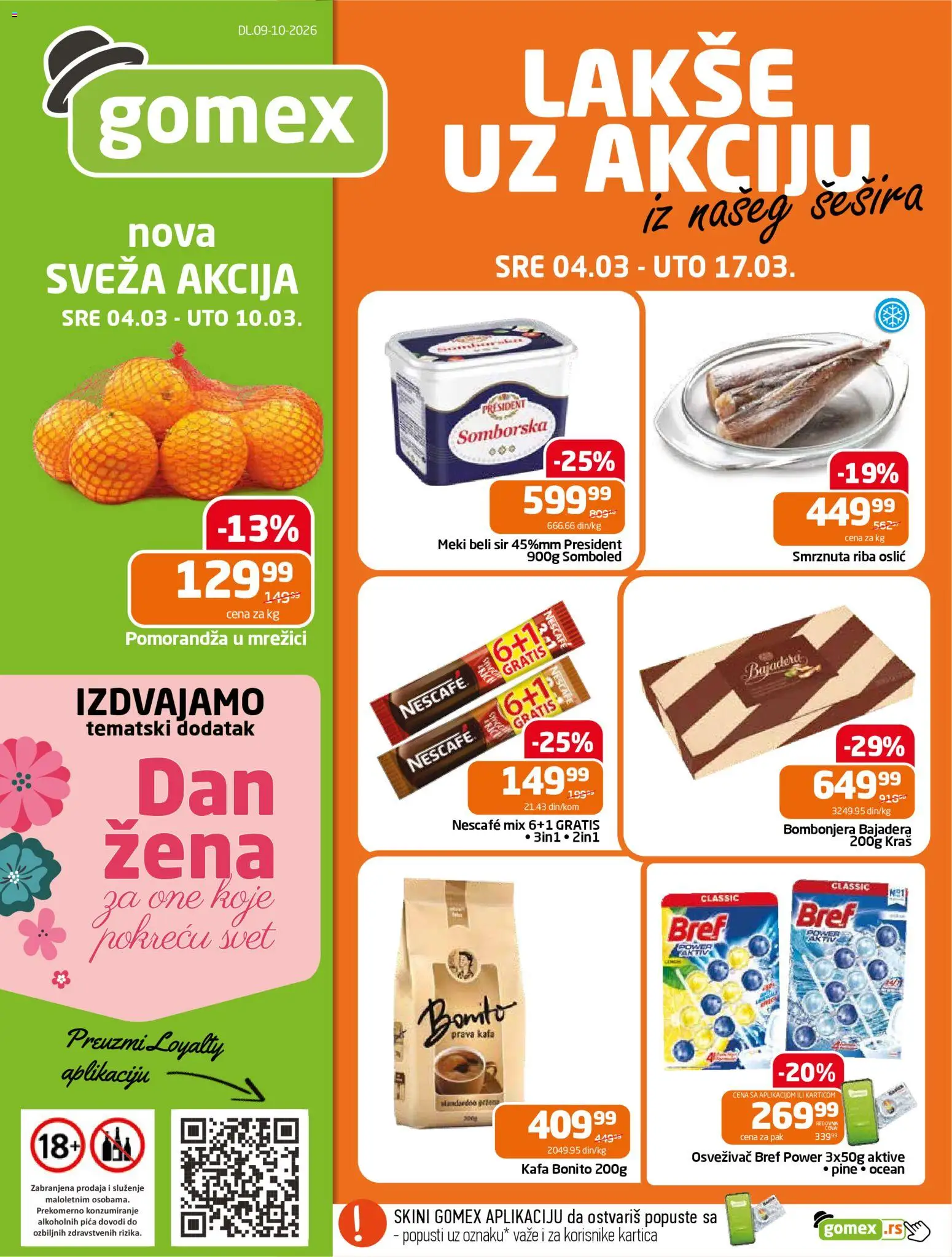 Gomex katalog - važi od 04.03.2026 | Strana: 1 | Proizvode: Bombonjera, Sir, Kafa, Riba