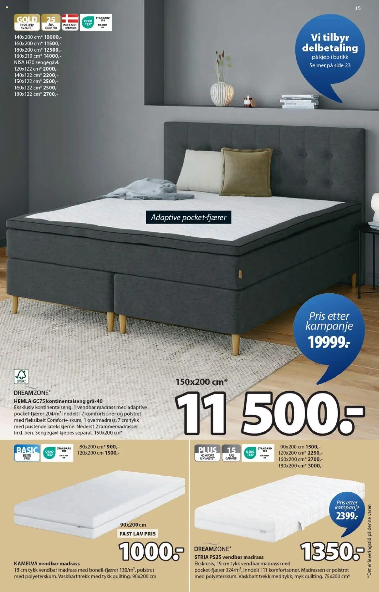 {H1} | Side: 15 | Produkter: Kontinentalseng, Суміш дитяча, Madrass, Sengegavl