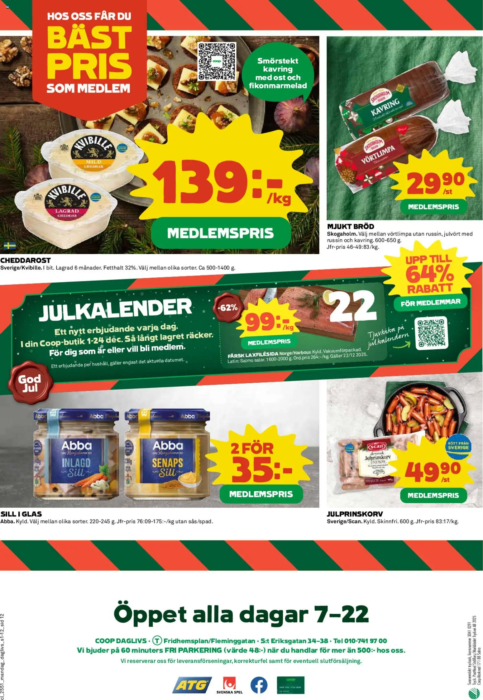 Coop Daglivs reklamblad aktuell från 15.12.2025 | Sida: 12 | Produkter: Sill, Ost, Bröd, Spel