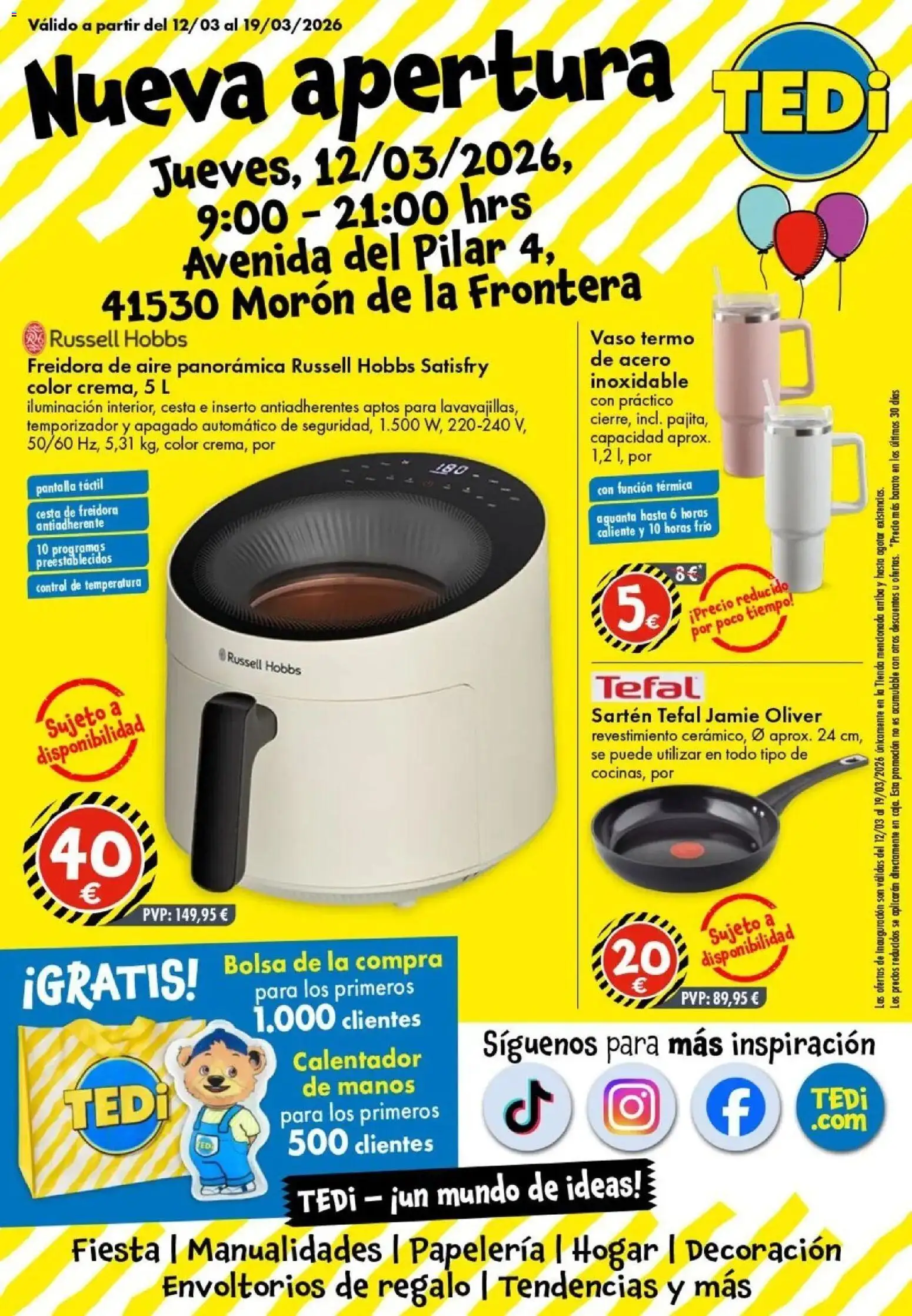 TEDi - Nueva apertura │ válido desde el 12.03.2026 | Página: 1 | Productos: Bolsa, Freidora, Galette de chaise, Cesta