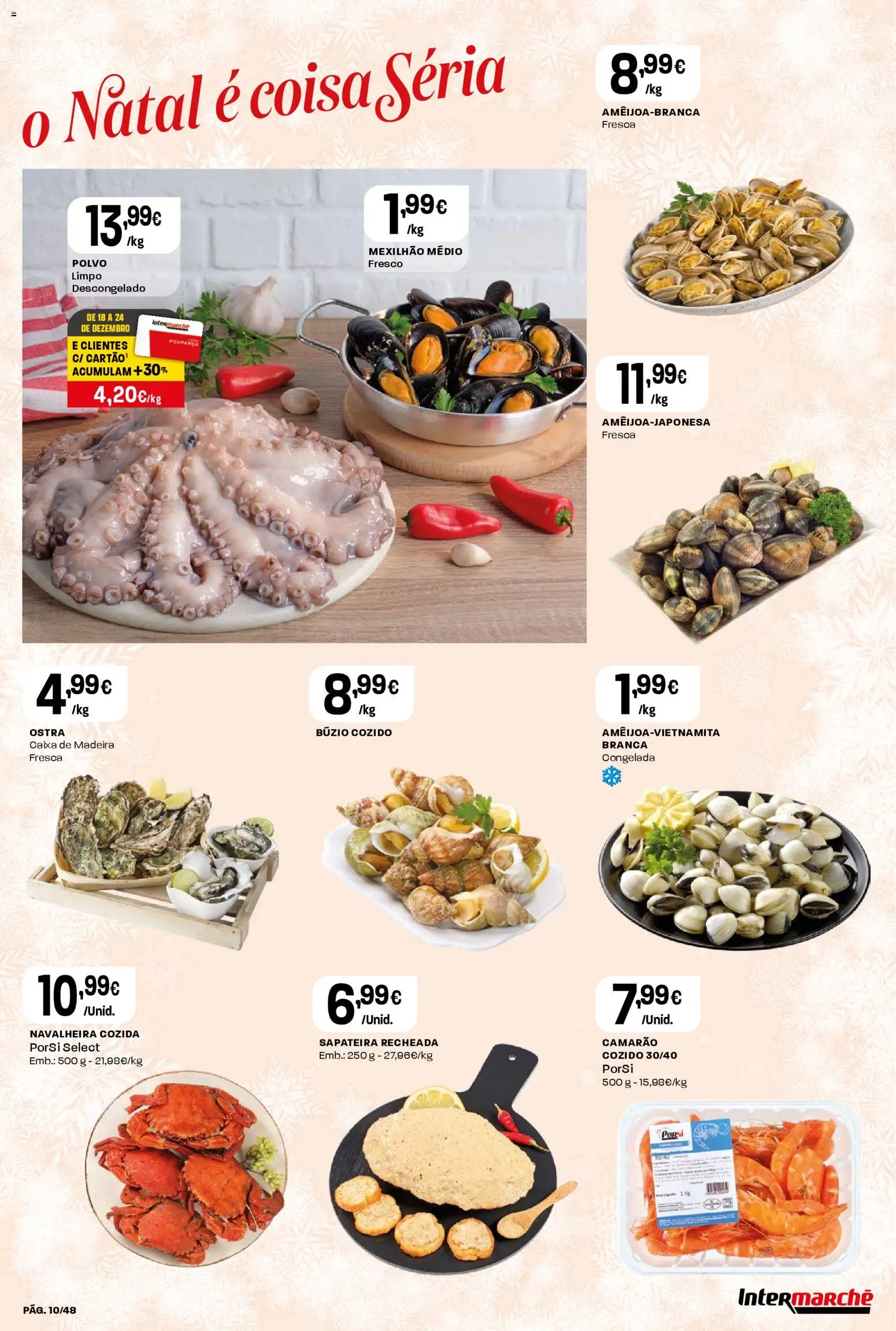 Intermarché folheto │ válido de 18.12.2025 | Página: 10 | Produtos: Polvo, Camarão, Caixa, Sapateira