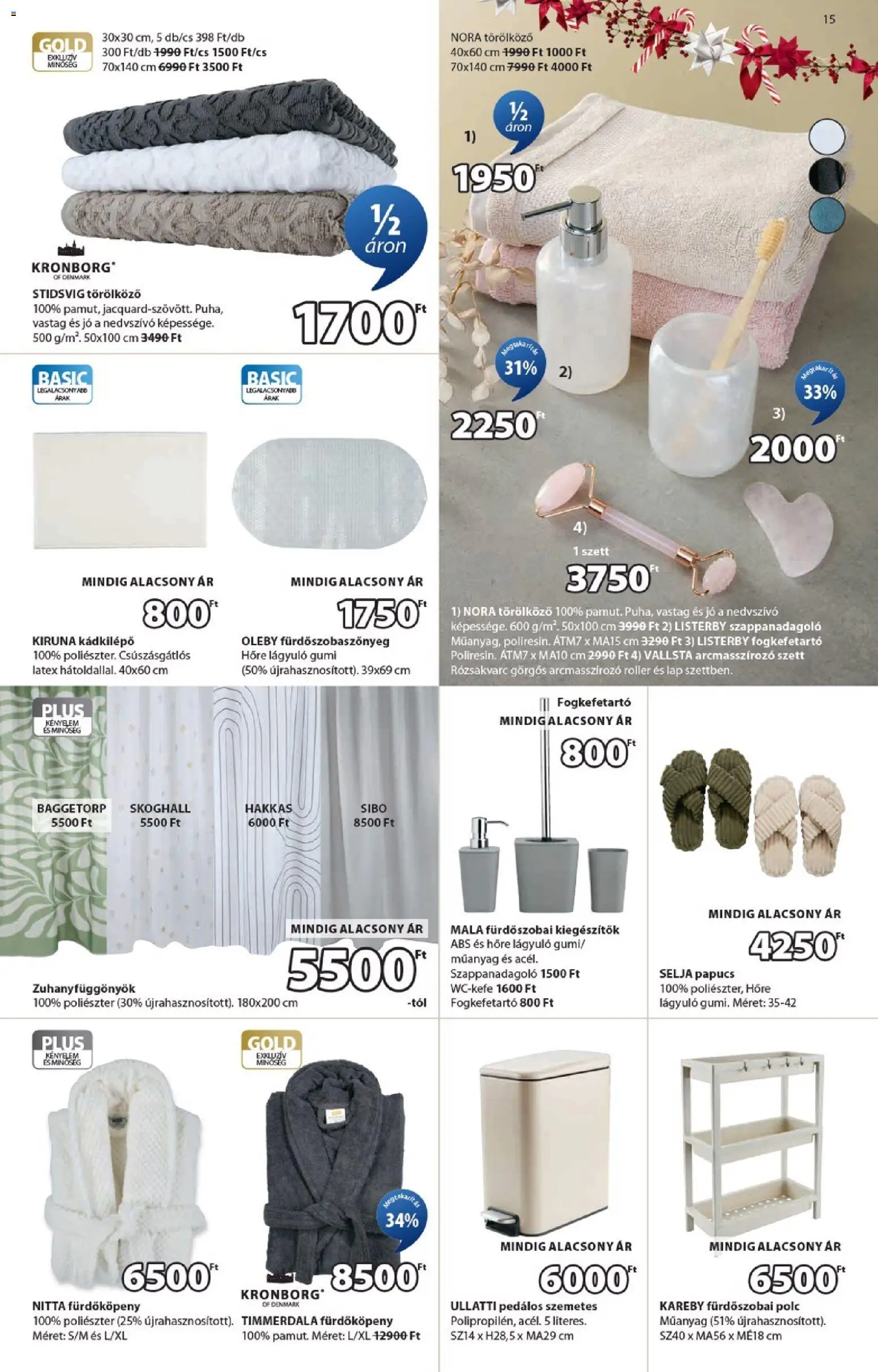 JYSK akciós ujság - amely érvényes a következő dátumtól: 17.12.2025 | Oldal: 15 | Termékek: Törölköző, Roller, Szemetes, Fürdőszobaszőnyeg