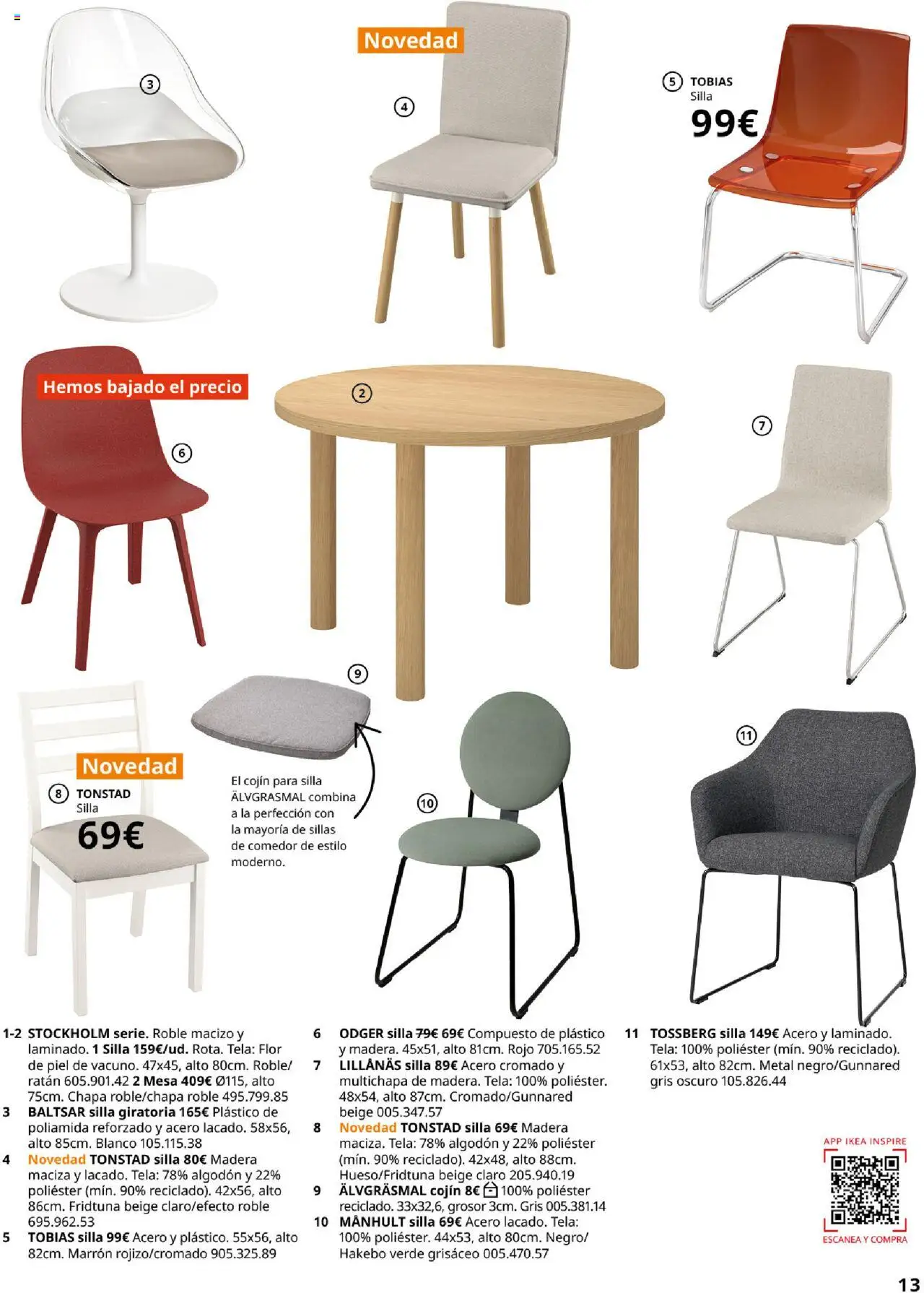 Catálogo IKEA Comedores │ válido desde el 01.09.2025 | Página: 13 | Productos: Silla giratoria, Cojín, Mesa, Silla