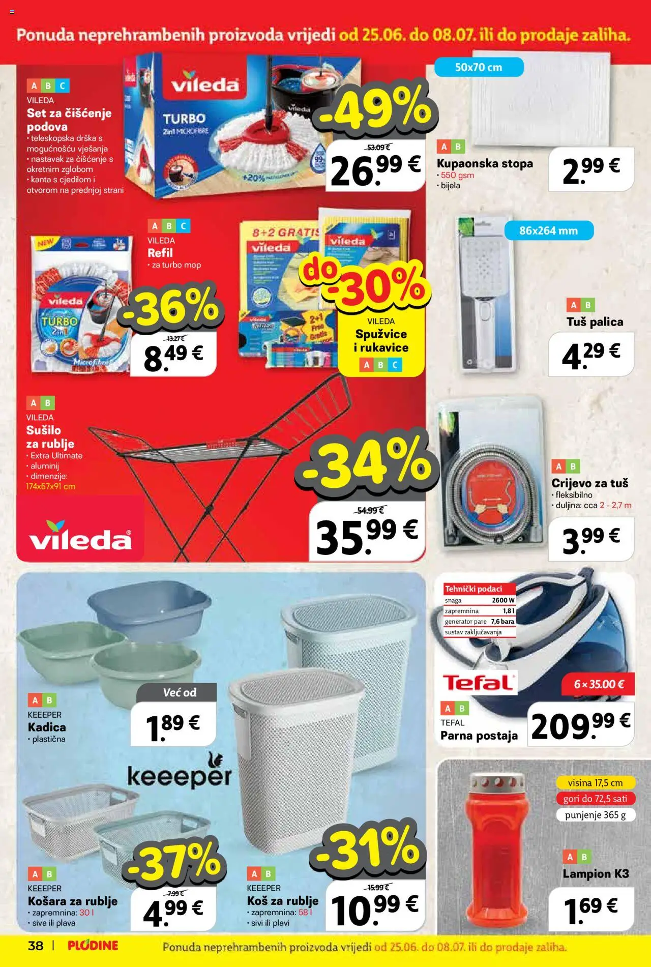 Plodine katalog | vrijedi od 25.06.2025 | Stranica: 38 | Proizvodi: Tuš, Lampion, Rukavice, Vileda