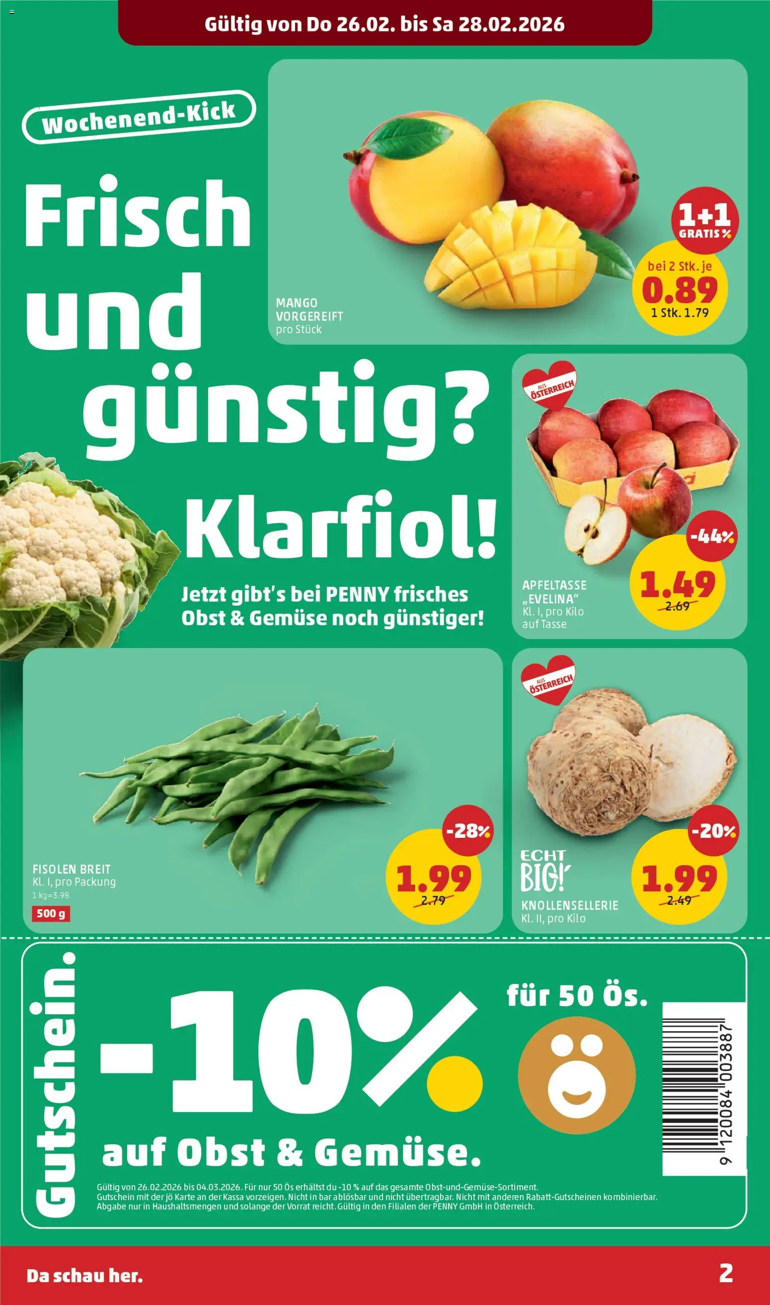 Penny Markt Flugblatt gültig ab 26.02.2026 | Seite: 2 | Produkte: Gemüse, Obst, Mango