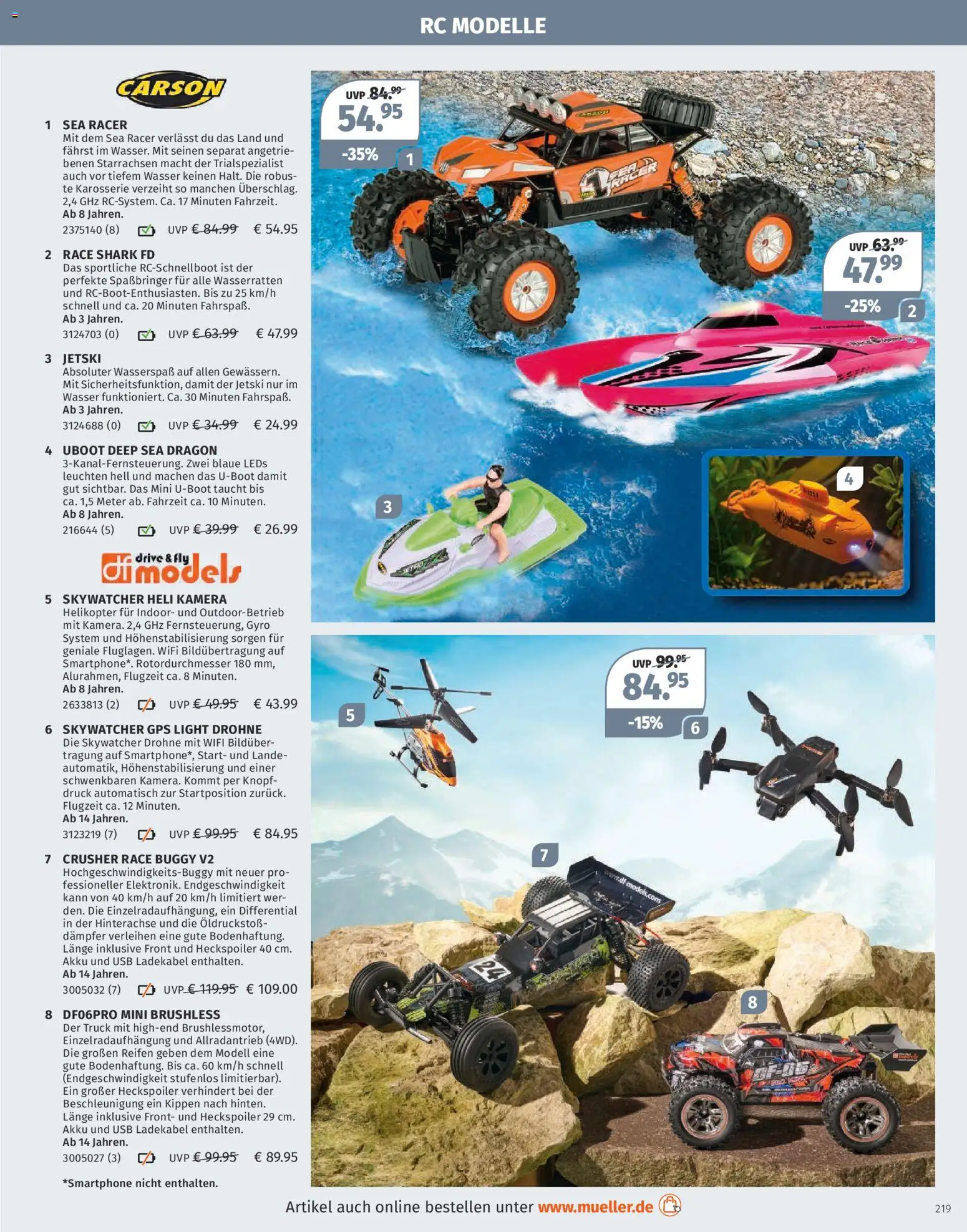 Müller Spielwarenkatalog – gültig ab 27.10.2025 | Seite: 219 | Produkte: Kamera, USB, Ladekabel, Drohne