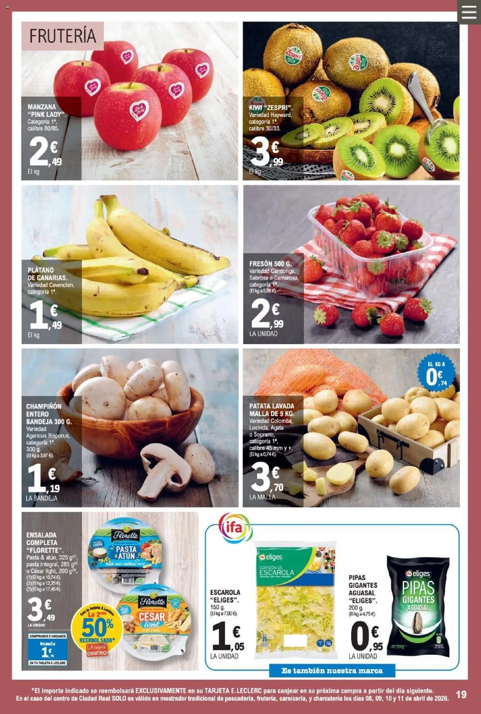 E.Leclerc folleto │ válido desde el 08.04.2026 | Página: 19 | Productos: Pasta, Kiwi, Manzana, Bandeja