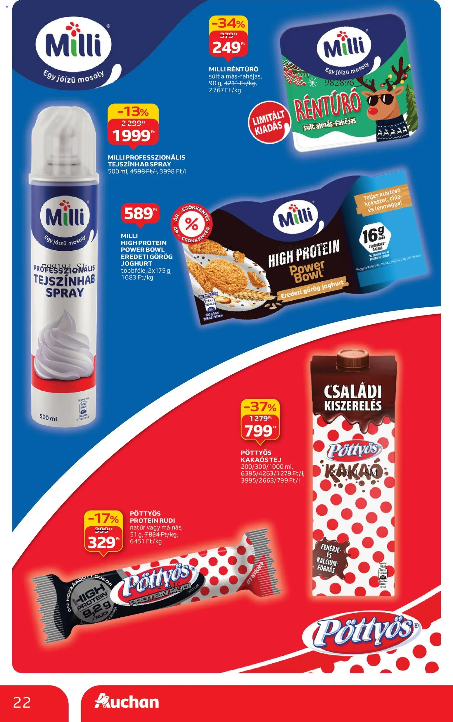 Auchan akciós ujság - amely érvényes a következő dátumtól: 20.11.2025 | Oldal: 22 | Termékek: Protein, Tejszínhab, Görög joghurt, Joghurt