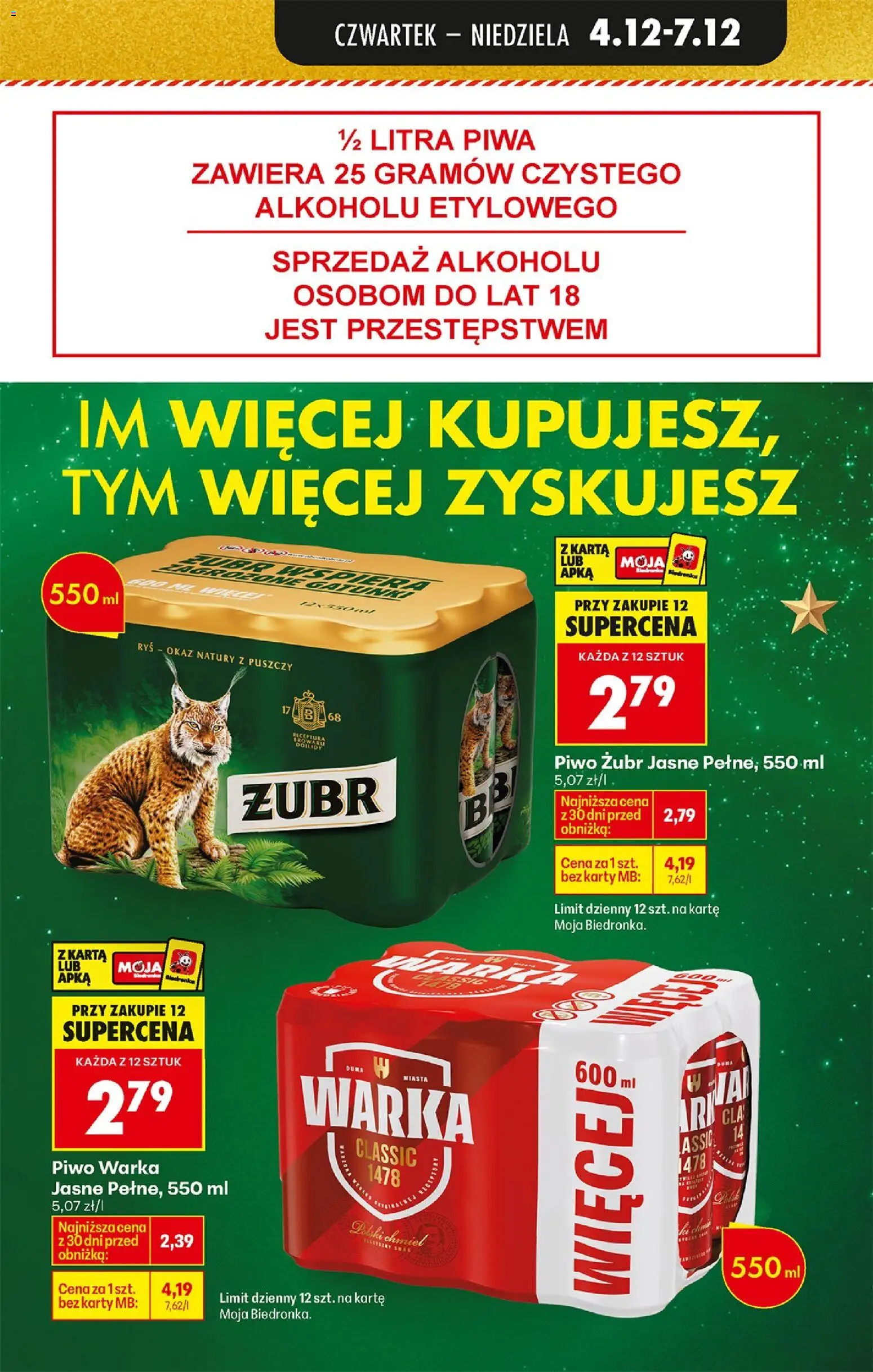 Biedronka gazetka - Oferta w tym tygodniu od 04.12.2025 | Strona: 21 | Produkty: Piwo żubr, Karta, Warka, Piwo Warka
