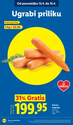 Domaća šargarepa, Pak. 5 kg, 31% Gratis - pregled Lidl kataloga - važi od 09.04.2026 | Strana: 12