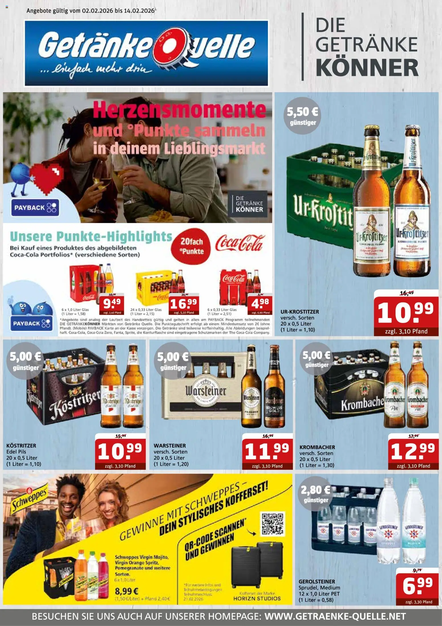 Getränke Quelle Prospekt 	 – gültig ab 02.02.2026 | Seite: 1 | Produkte: Kostritzer, Pils, Schweppes, Gerolsteiner