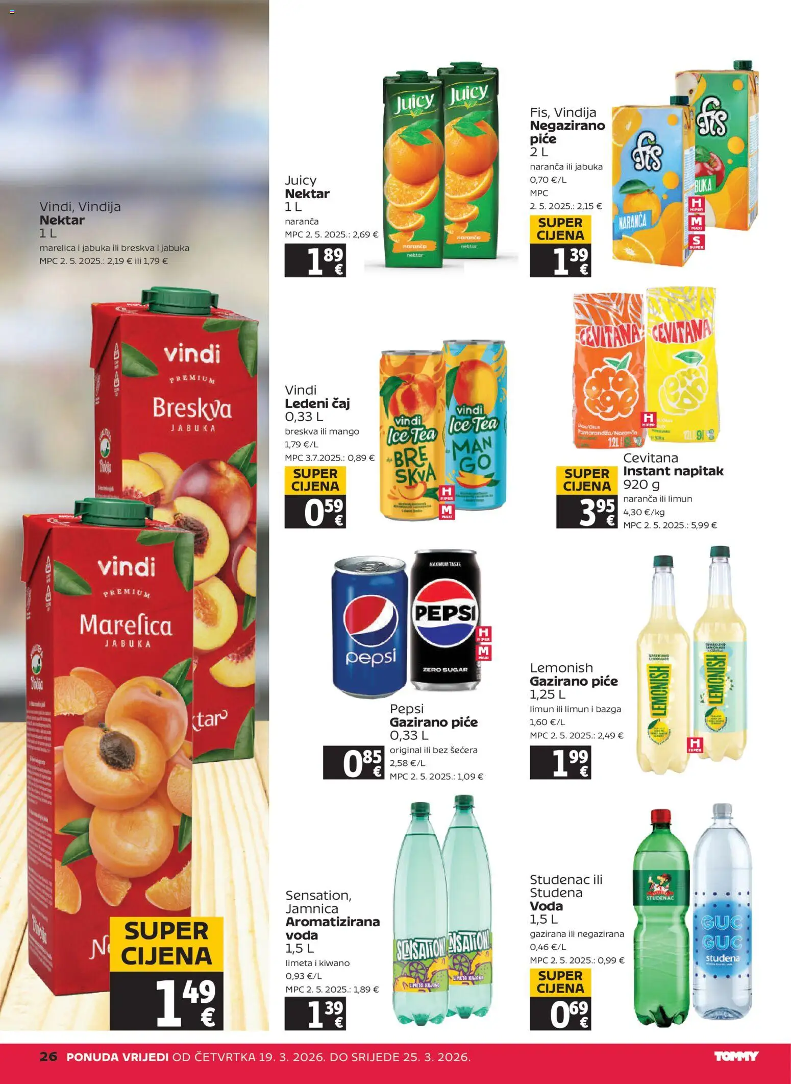 Tommy katalog | vrijedi od 19.03.2026 | Stranica: 26 | Proizvodi: Voda, Limun, Breskva, Bazga