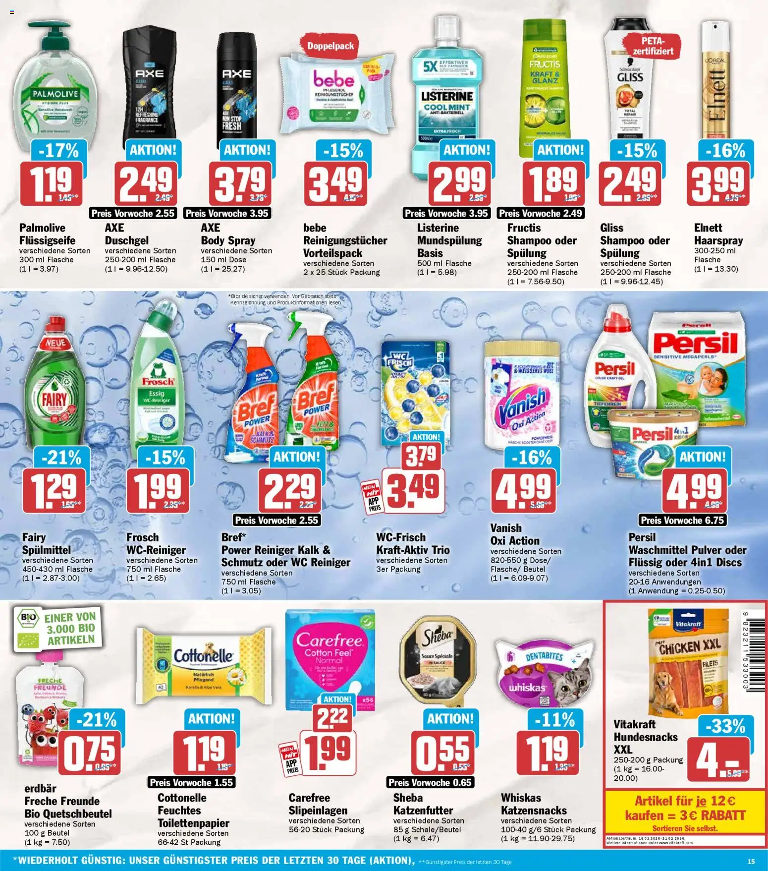 HIT Prospekt 	 – gültig ab 16.02.2026 | Seite: 15 | Produkte: Katzenfutter, Essig, Spülung, Persil