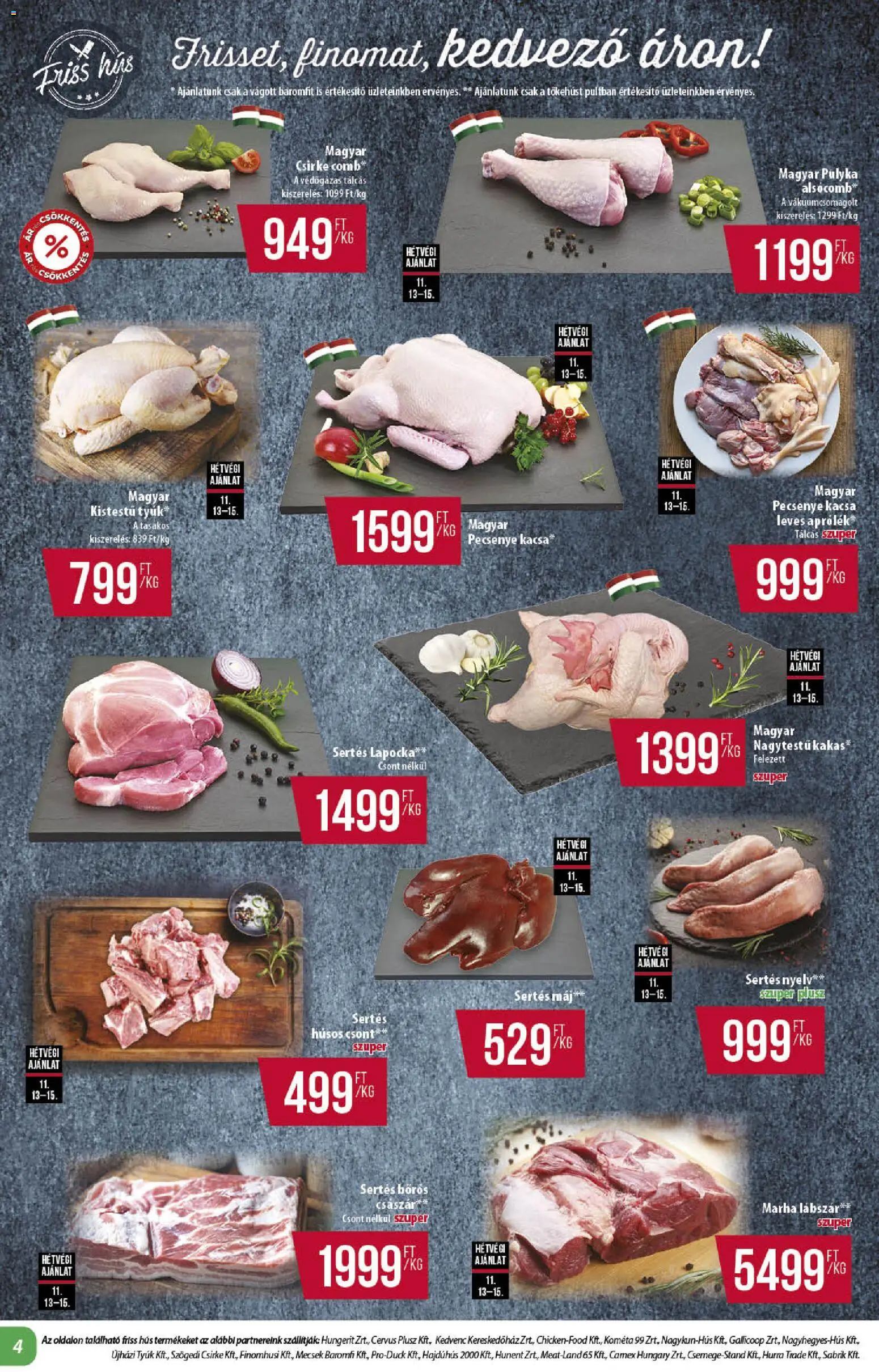 COOP akciós ujság - amely érvényes a következő dátumtól: 13.11.2025 | Oldal: 4 | Termékek: Hús, Sertés lapocka, Kacsa