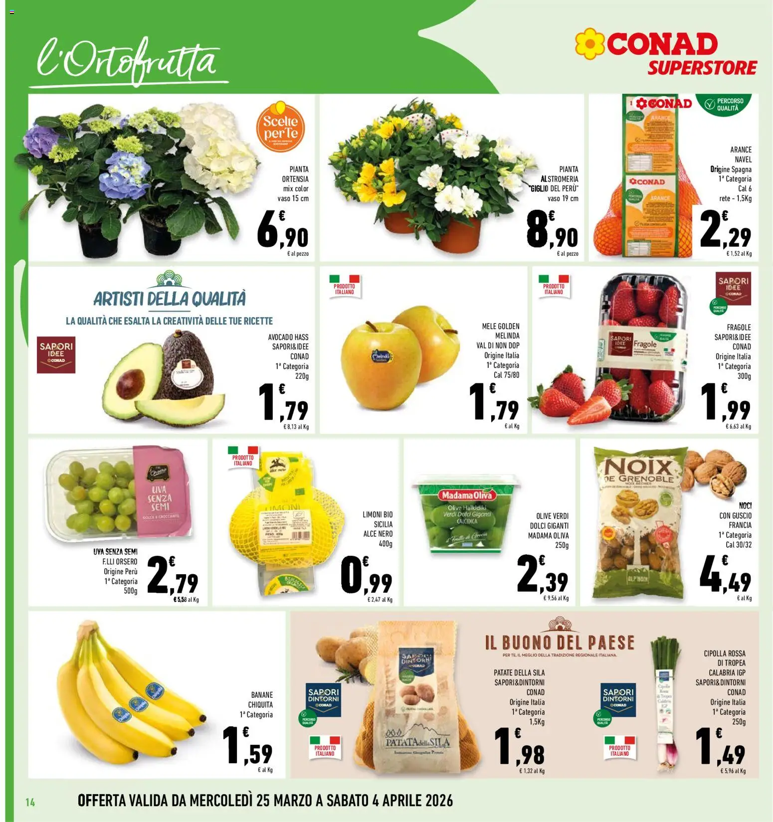 Volantino Conad del 25.03.2026 | Pagina: 14 | Prodotti: Mele, Patate, Noci, Uva