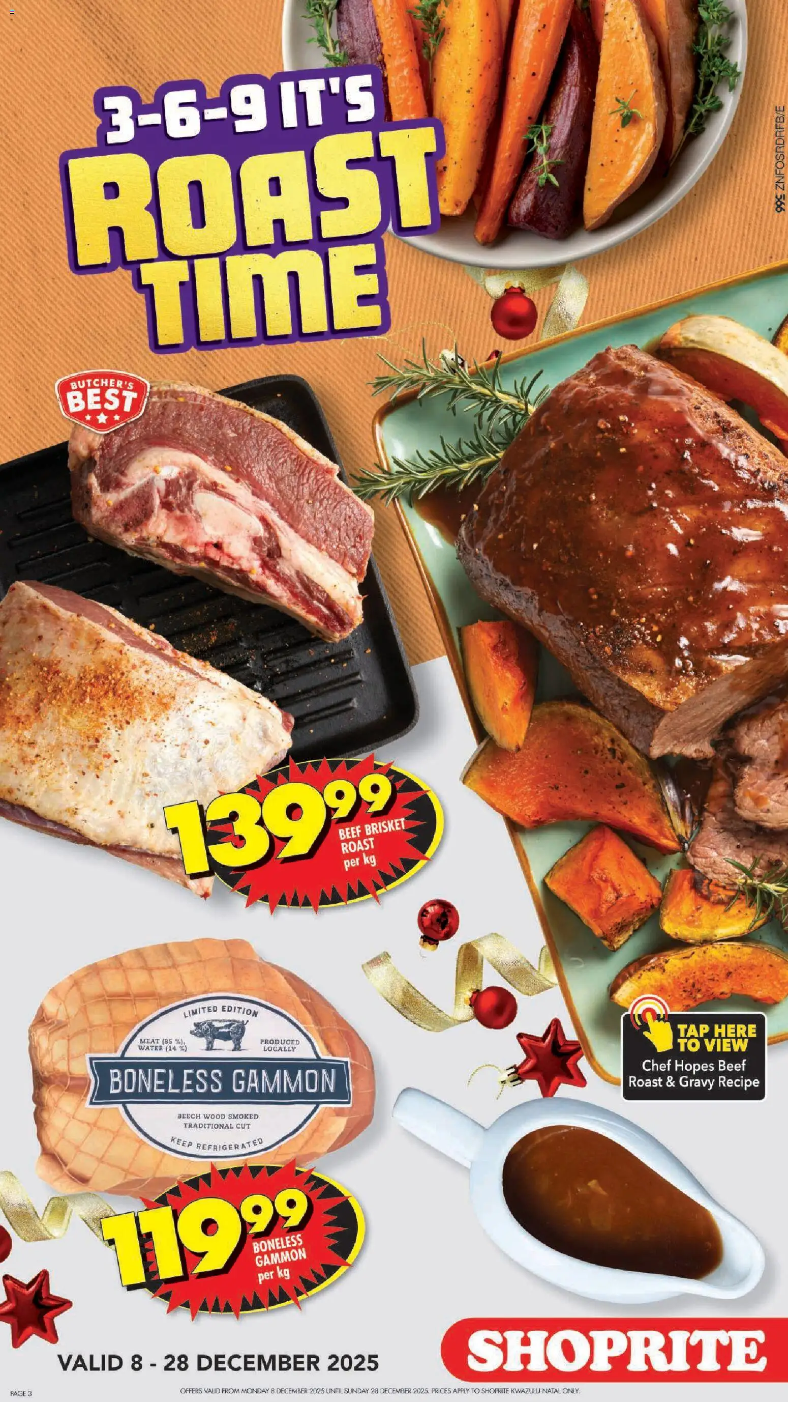 New Shoprite catalogue – valid from 08.12.2025 | Page: 3 | Products: Beef, Tap, Gravy, Water